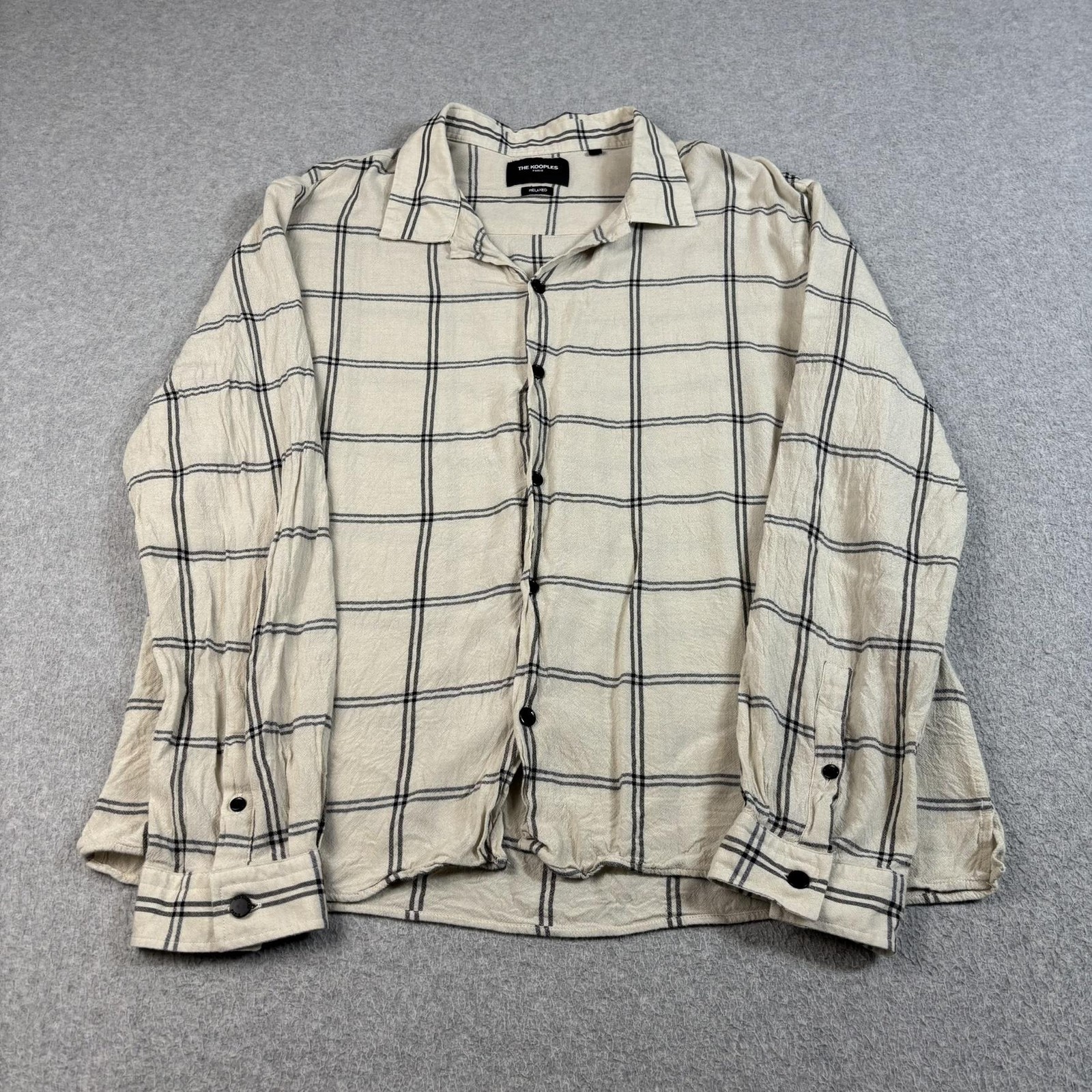 The Kooples Shirt Womens Large Beige Plaid Button Heritage Lightweight Classic