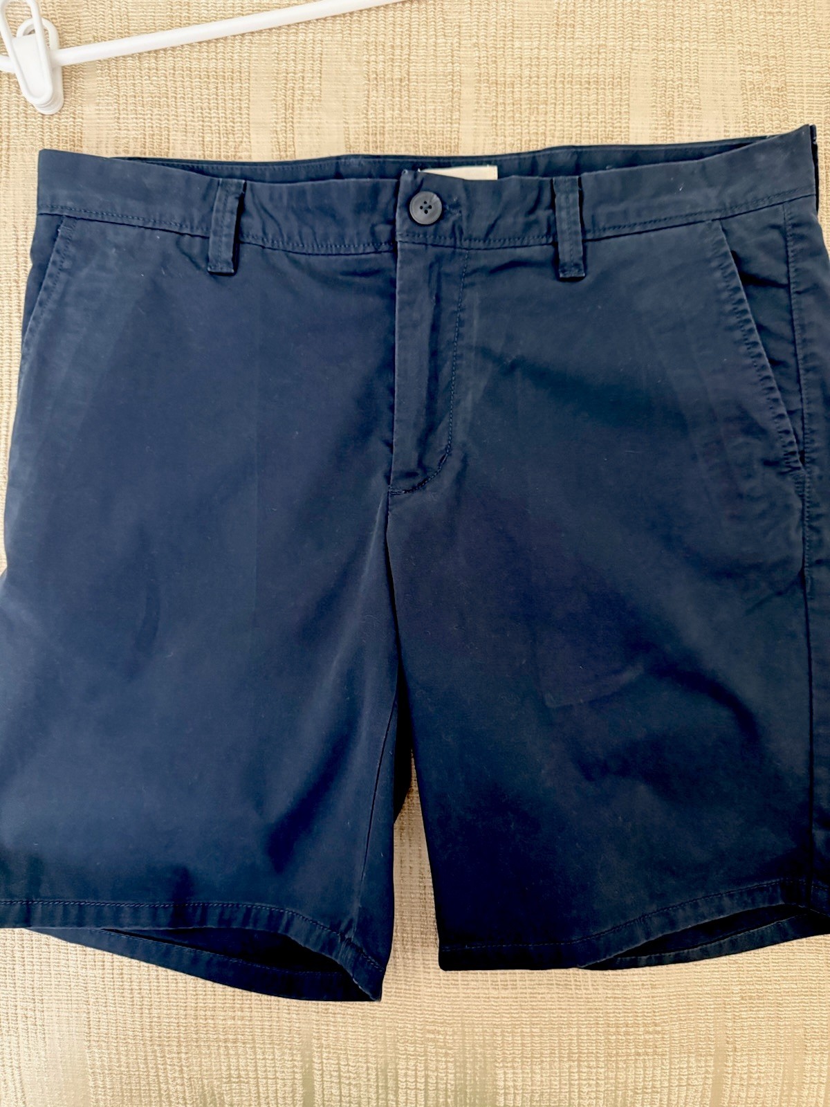 Nordstrom Open Edit Men’s Blue Solid Chino Shorts Flat Front Button 9″