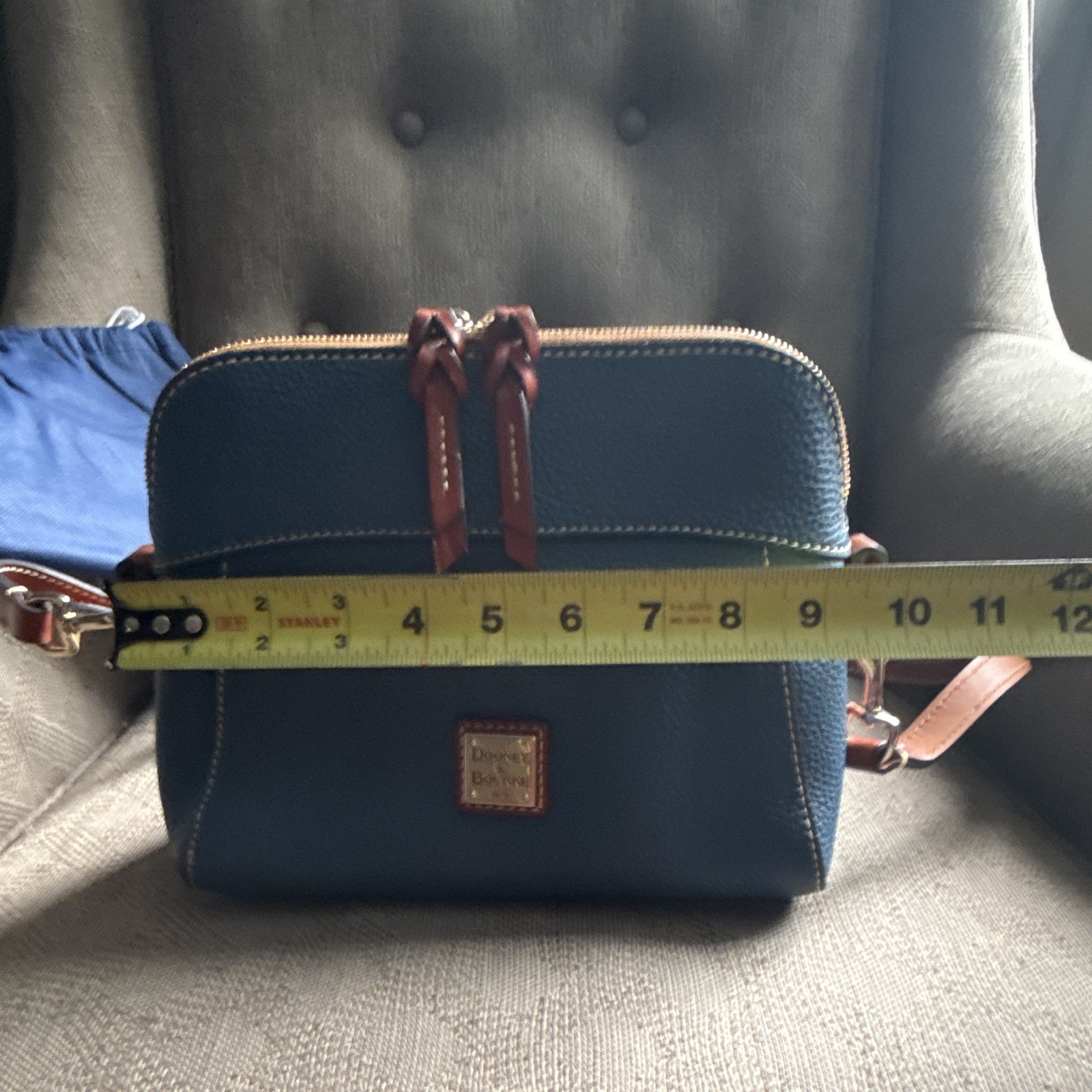 Dooney & Bourke Cameron Crossbody Pebbled Blue/Brown Zip, Dust Bag