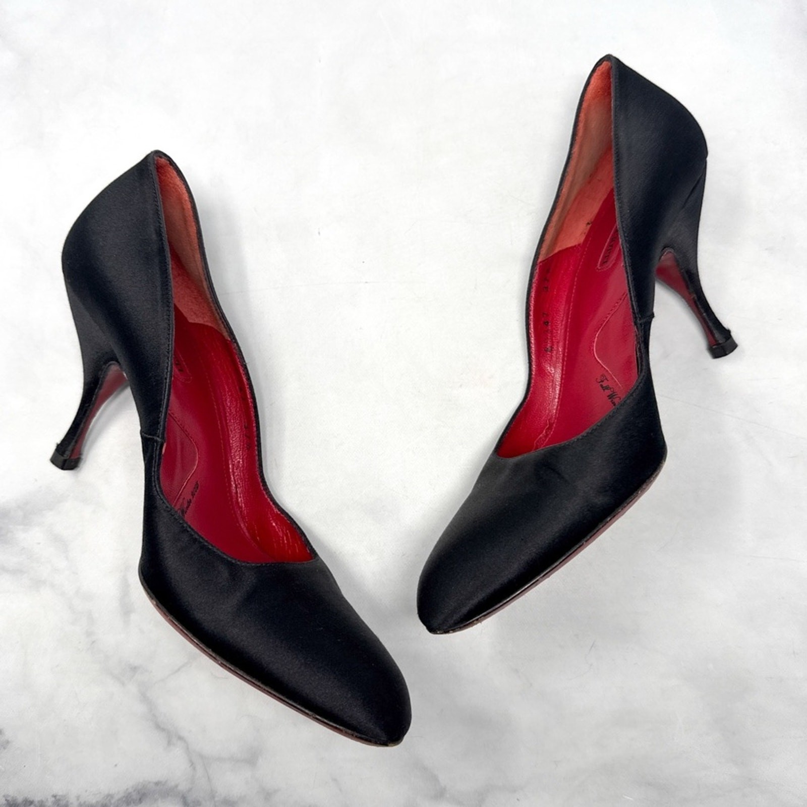 Cesare Paciotti Vintage 2005 Y2K Silk Satin Mid Height Pump Heels Black Gothic