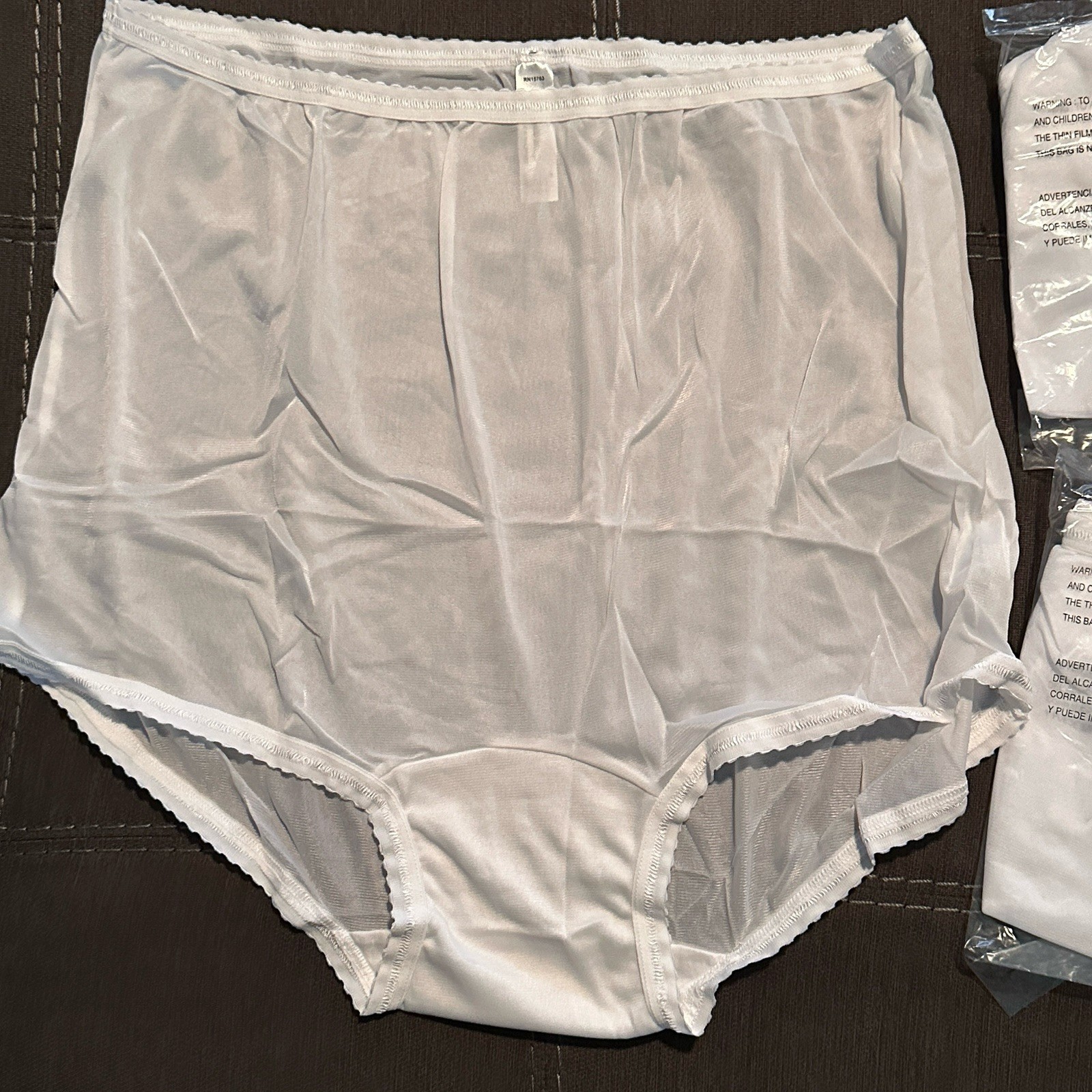 3 PAIR Bali 26210 White 2XL/9 100% Nylon Satin Full Cut Brief Panties High Waist
