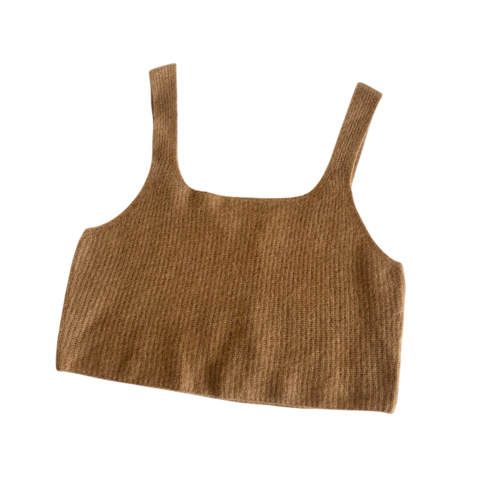 Everlane Camel Tan Knit Wool Blend Ribbed Cropped Tank Top Women’s Large NWT
