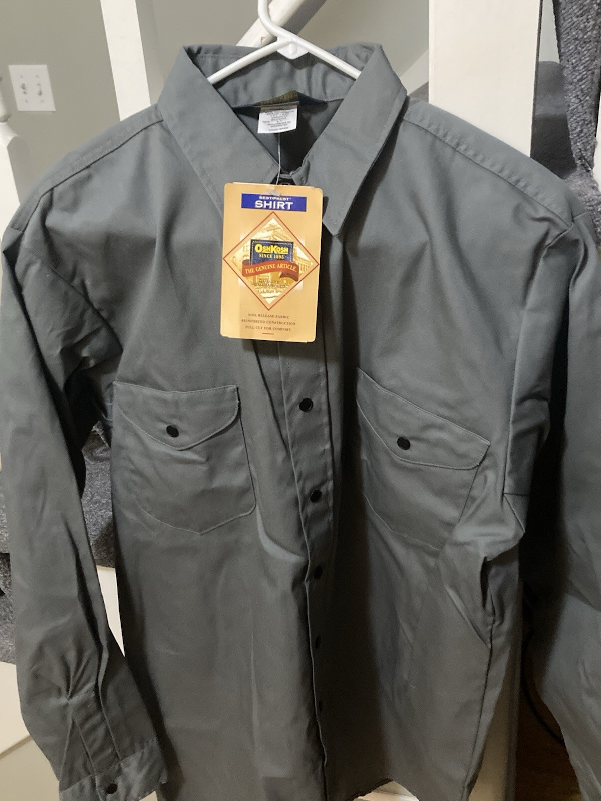VTG OshKosh B’Gosh Work Shirt Men’s Size Large/Tall Gray Snap Dual Pocket NEW