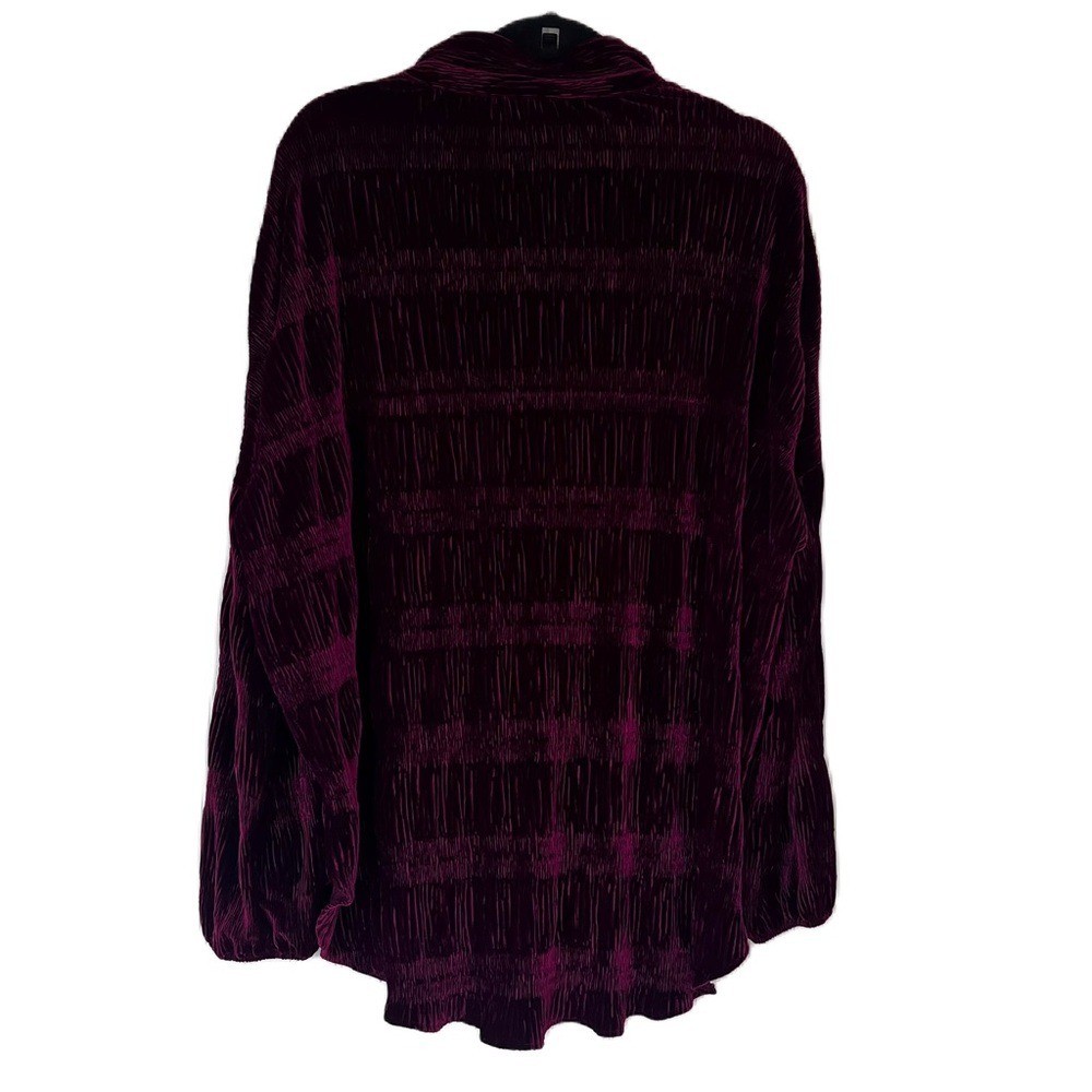 Cupio Burgundy Textured Velvety Velour XL Button-Up Shirt XL