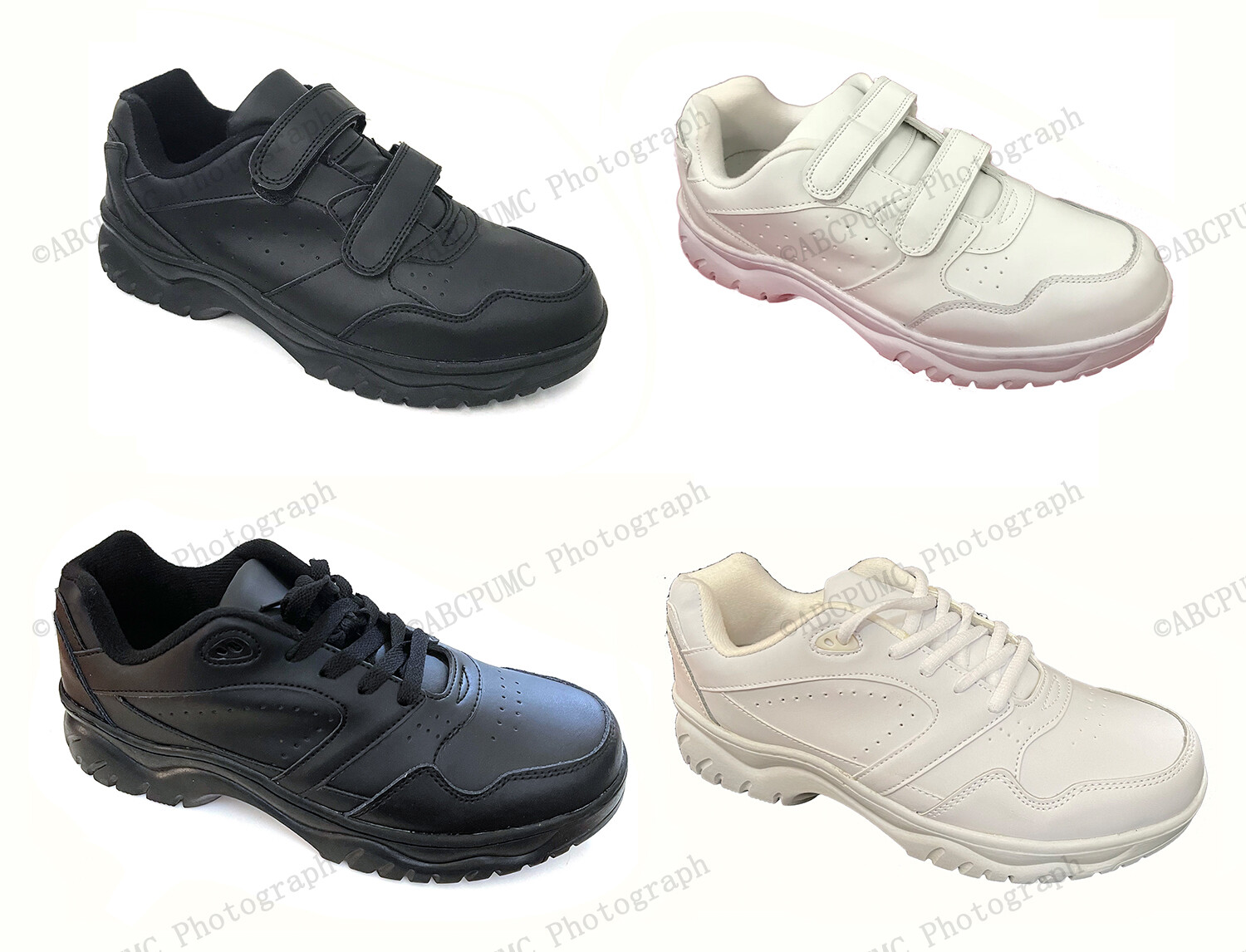 New Men’s Sneakers Leather Comfort Hook and Loop Cushion Sole Walking Lace Up