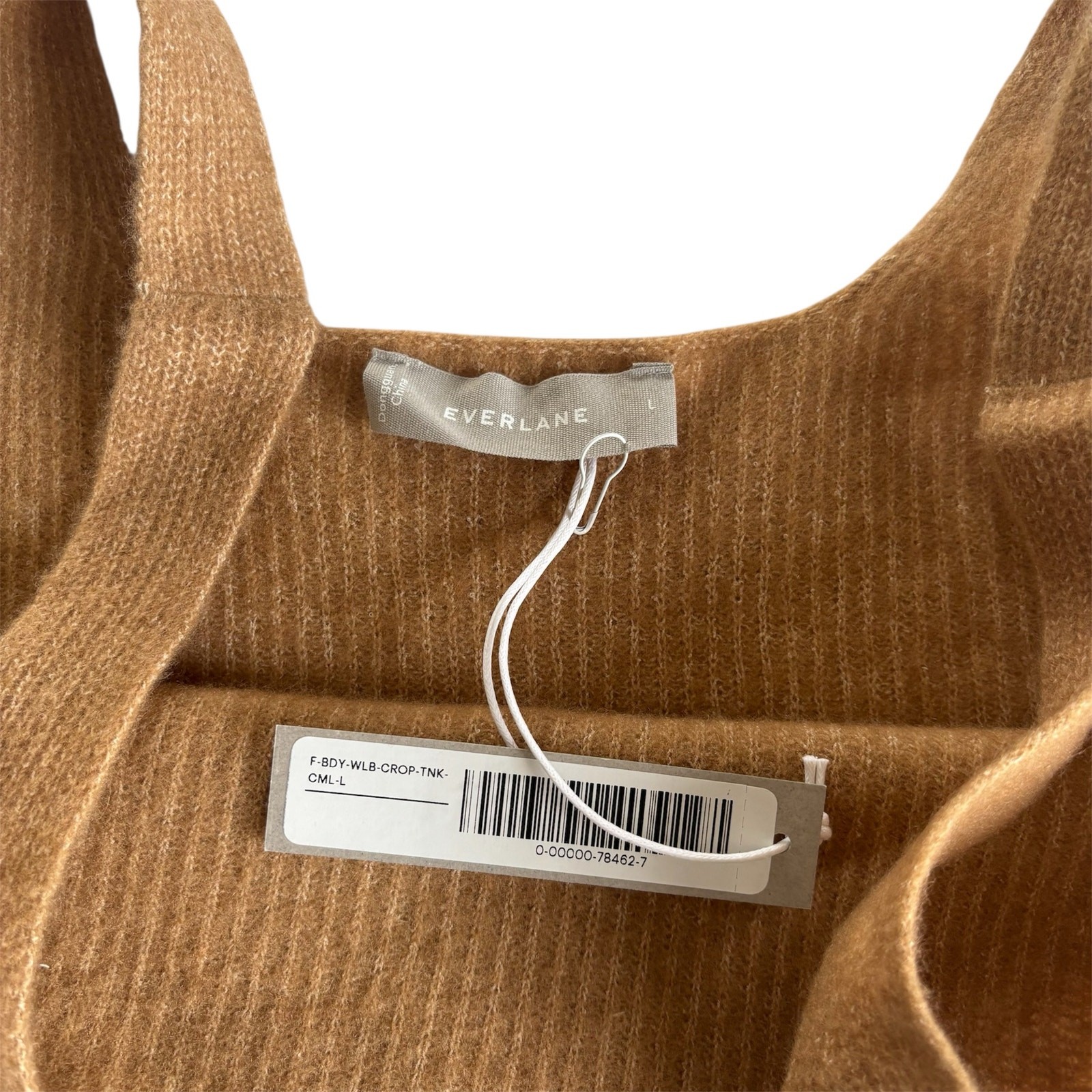 Everlane Camel Tan Knit Wool Blend Ribbed Cropped Tank Top Women’s Large NWT