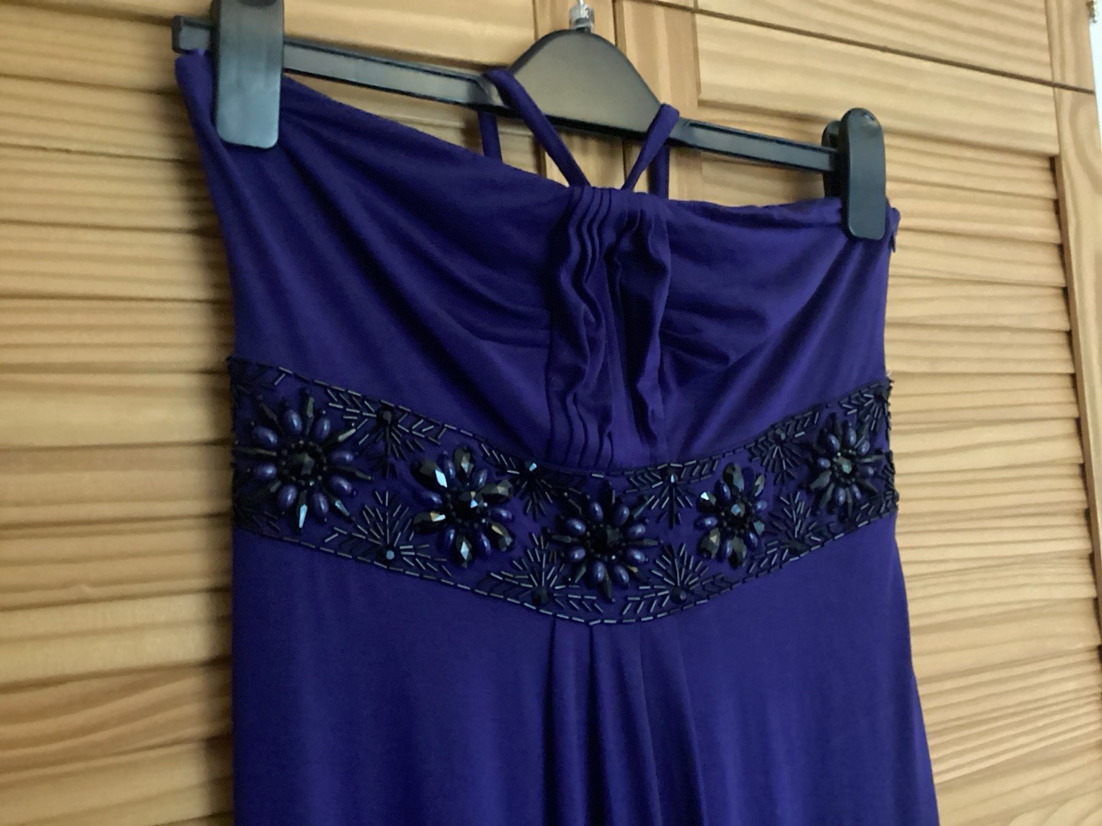 Monsoon Deep Blue Strapless Beaded Maxi Dress – Size 10 – halter neckline