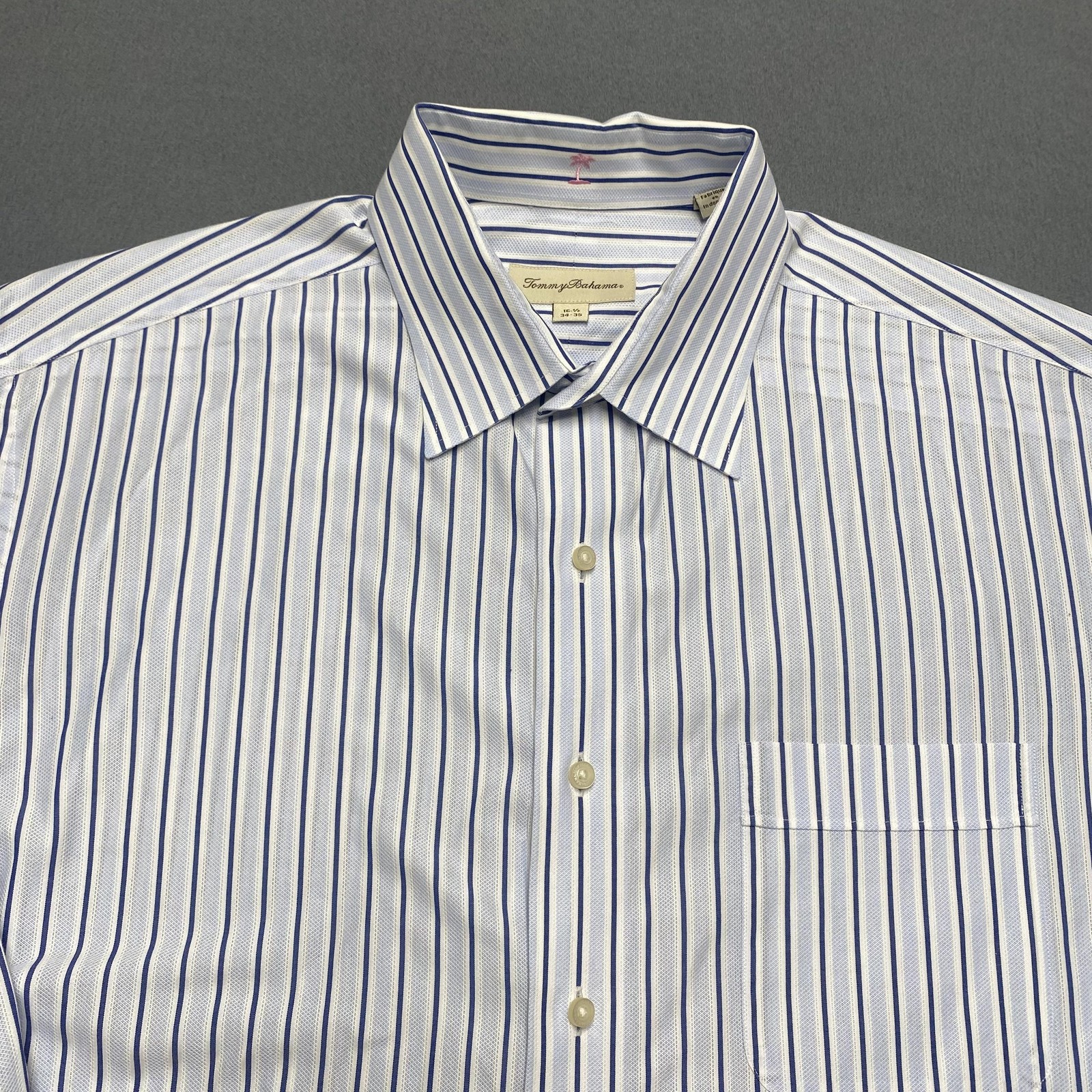Tommy Bahama Shirt Mens 16.5 34-35 Blue White Striped Button Down Long Sleeve