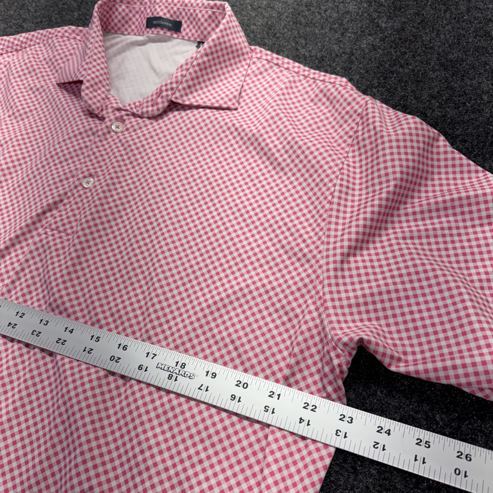 Turtleson Golf Polo Shirt Men’s L Pink White Checked 3 Button Placket Polyester