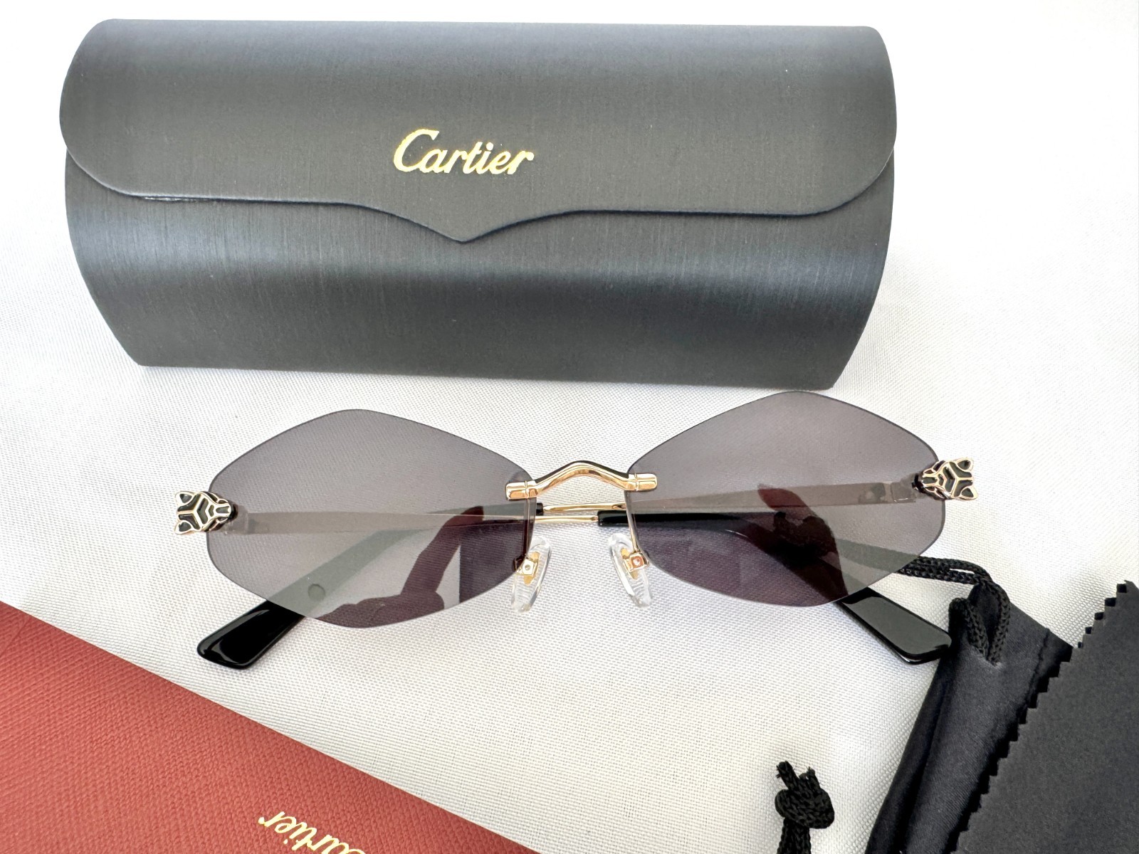 CARTIER Panthere De Cartier Sunglasses CT0433S 001 Gold Grey Lens