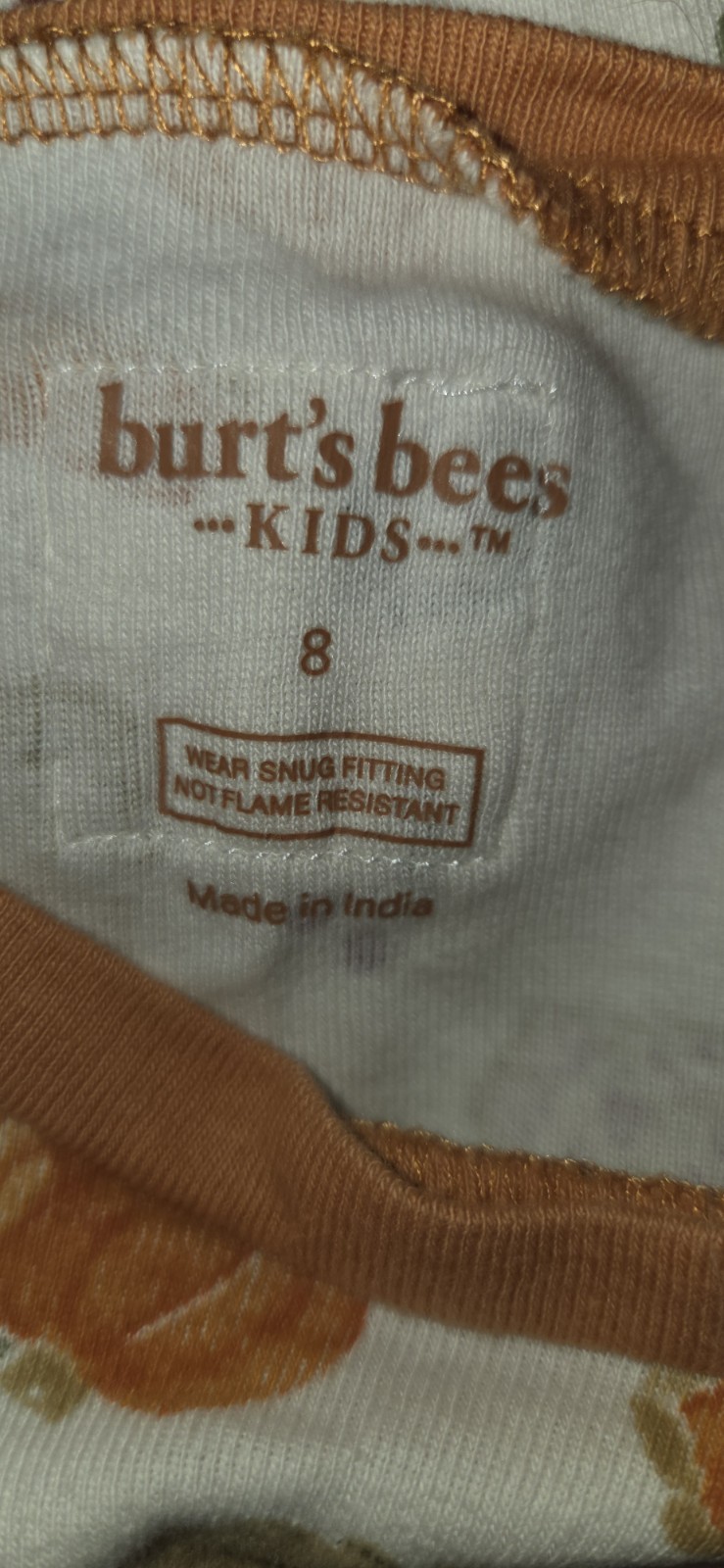 Burt’s Bees Kids Snug Fit Cotton Pajama Set Size 8 Pumpkin Pie Thanksgiving