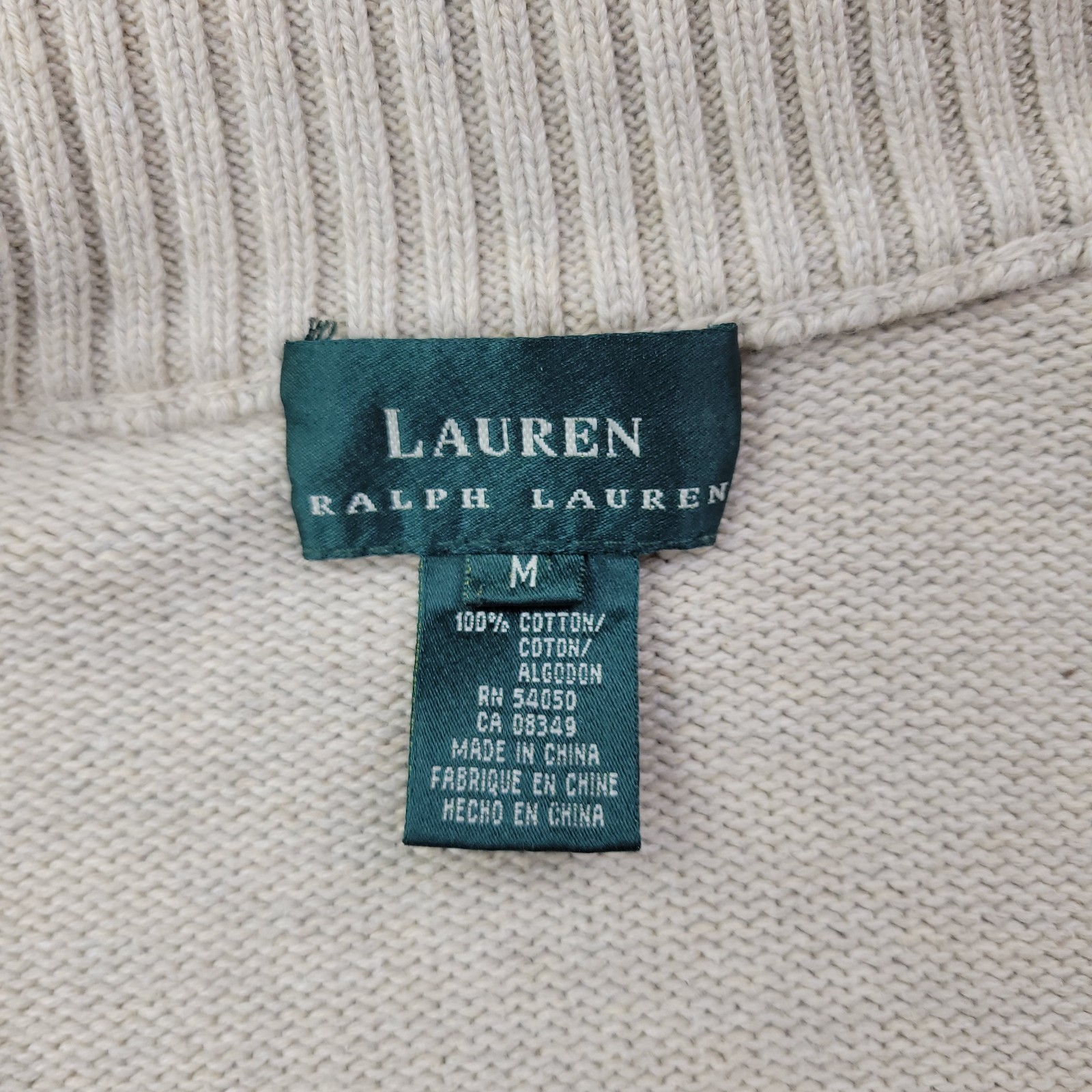 Lauren Ralph Lauren Full Zip Cardigan Sweater Womens Medium Beige Knit Pockets