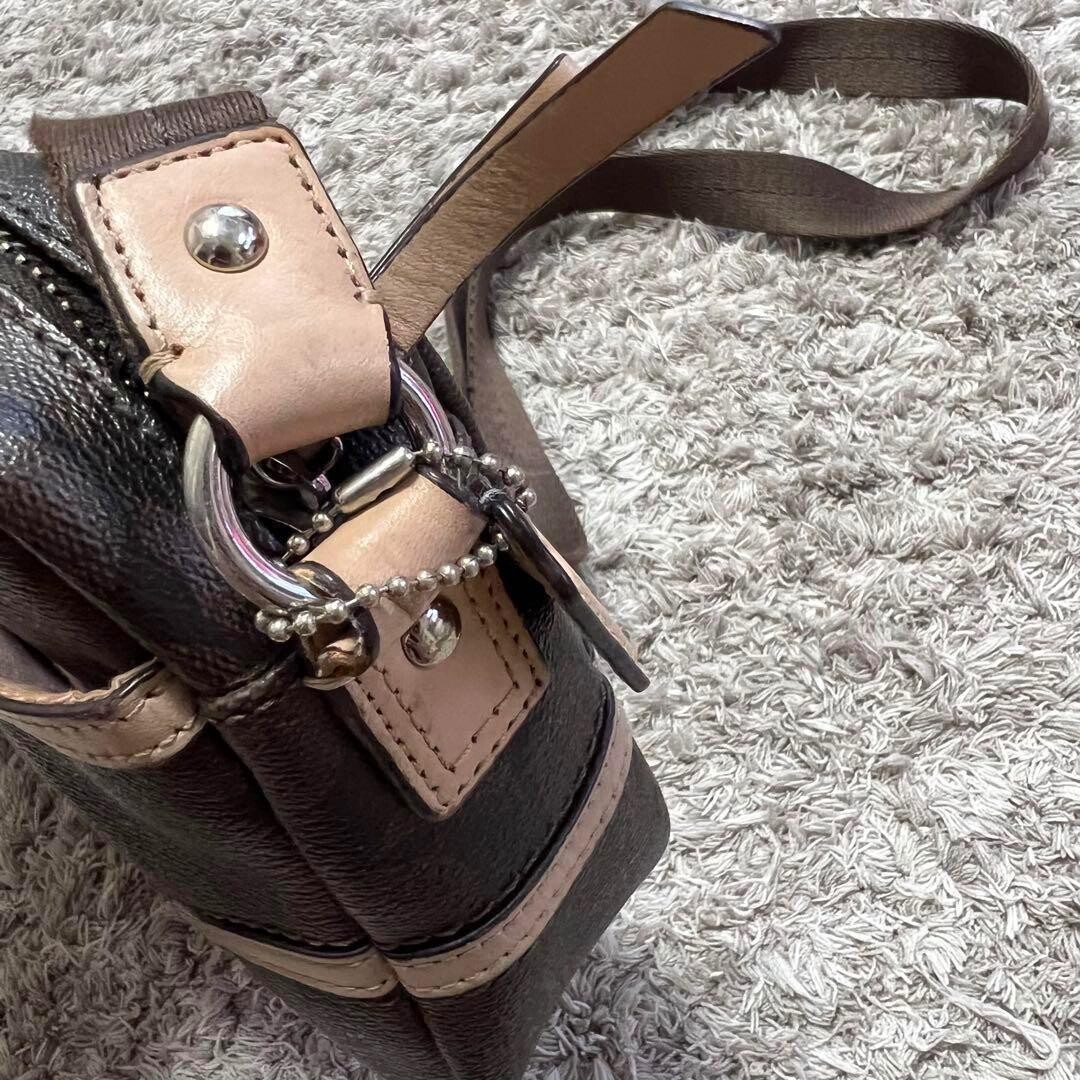 COACH Monogram Brown Leather Crossbody Shoulder Bag Outer Pocket Women’s 8.46in