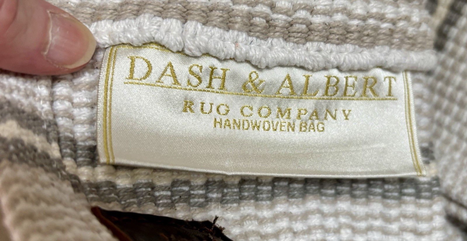Dash & Albert Handwoven Rug Co. Storage Basket Tote, Leather Handles 100% Cotton
