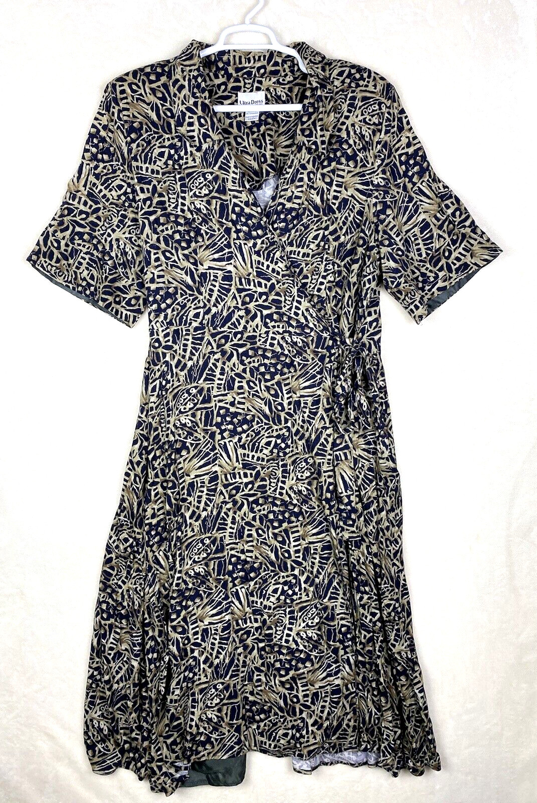 Ultra Dress NY Wrap Dress Womens Plus 24W Geo S/Sleeve Career Work Office Church