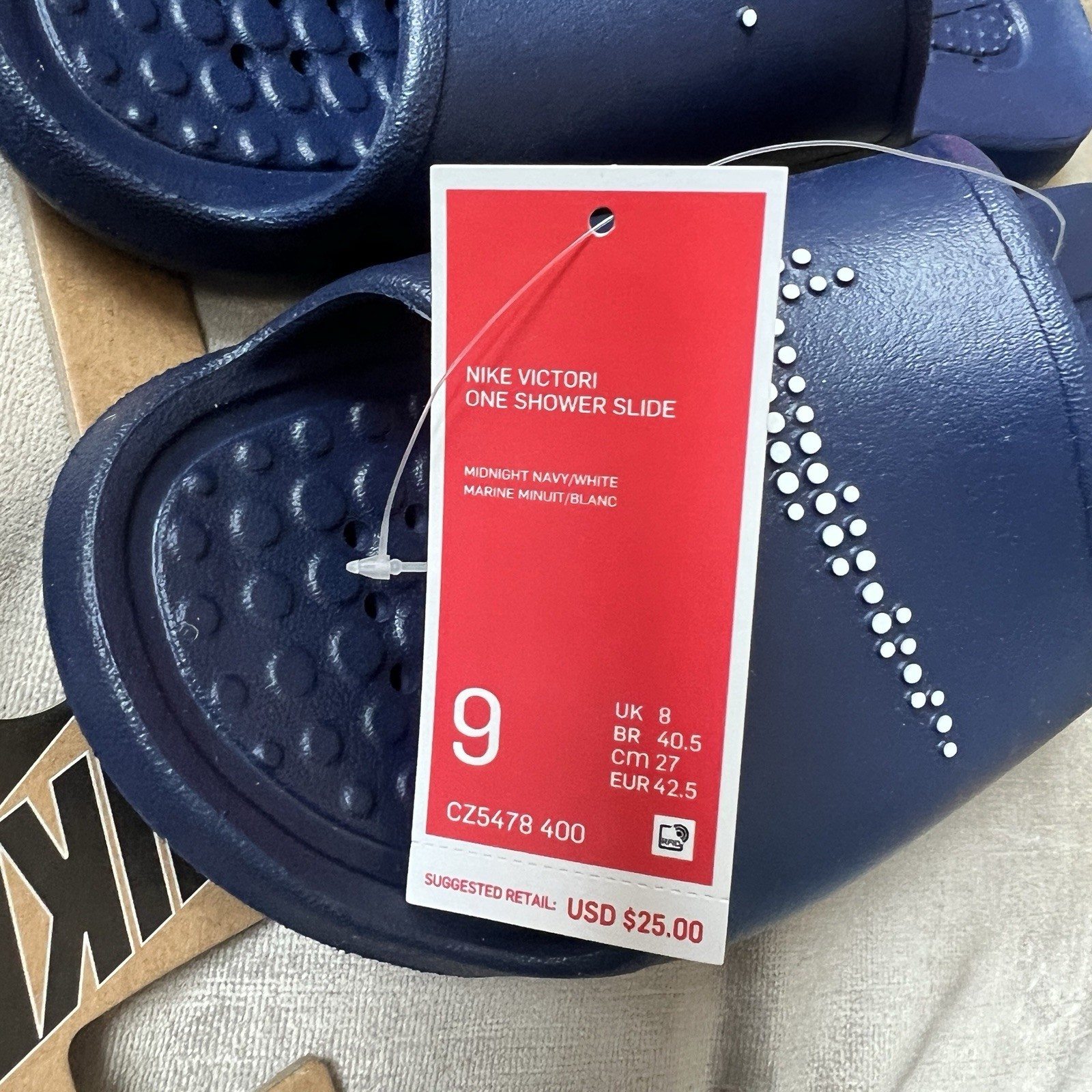 NIKE Victori One Shower Slides Navy Blue/White Men’s Size 9 NEW With Box