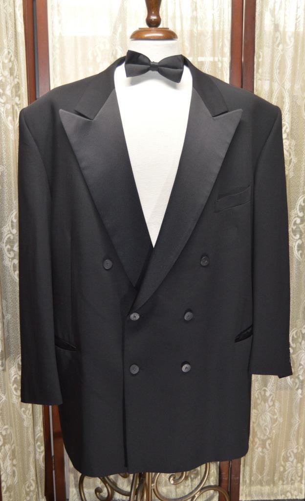 USA Tallia 52 R Custom Made Double breasted no vent wool dinner tuxedo suit g3j5
