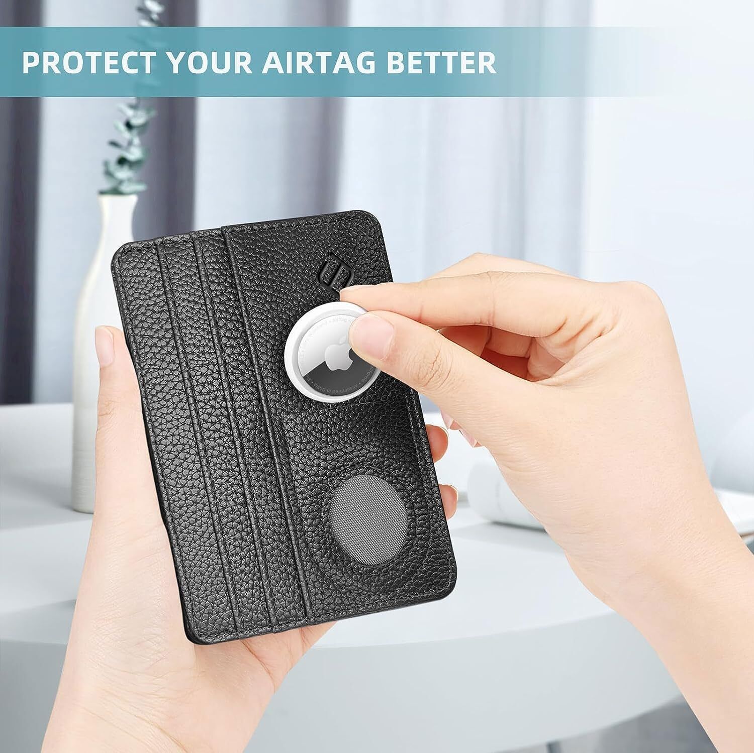 RFID Blocking Slim Credit Card Holder Card Cases with ID Window for AirTag