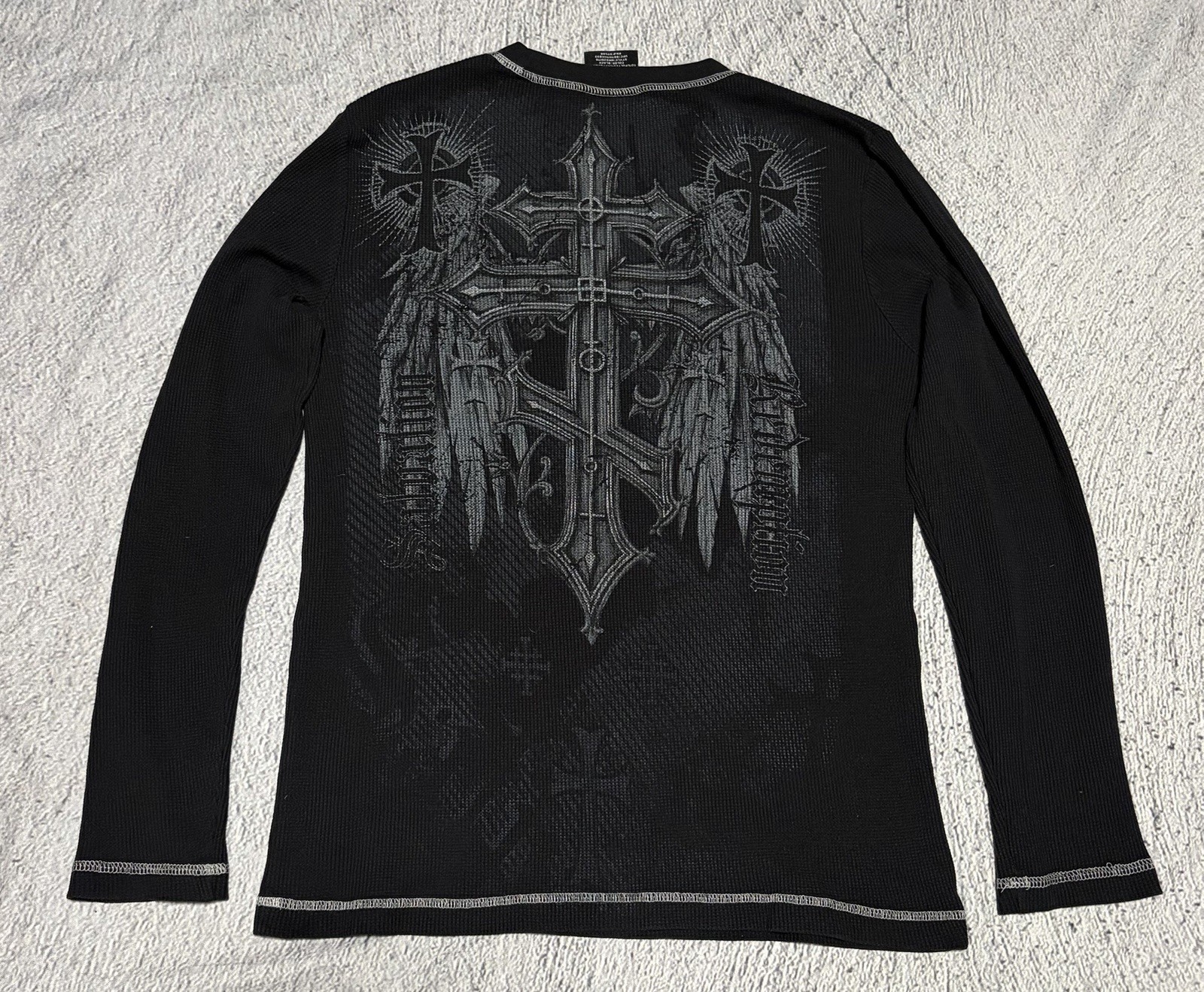 Vintage Y2K Boundaries Longsleeve Waffle Shirt Men Medium Cross Affliction Style