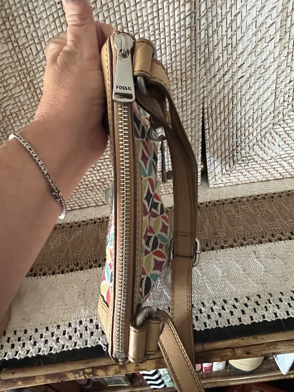 FOSSIL Maddox Shoulder Bag Or Crossbody, Turn Lock Front Zip Closure, Colorful