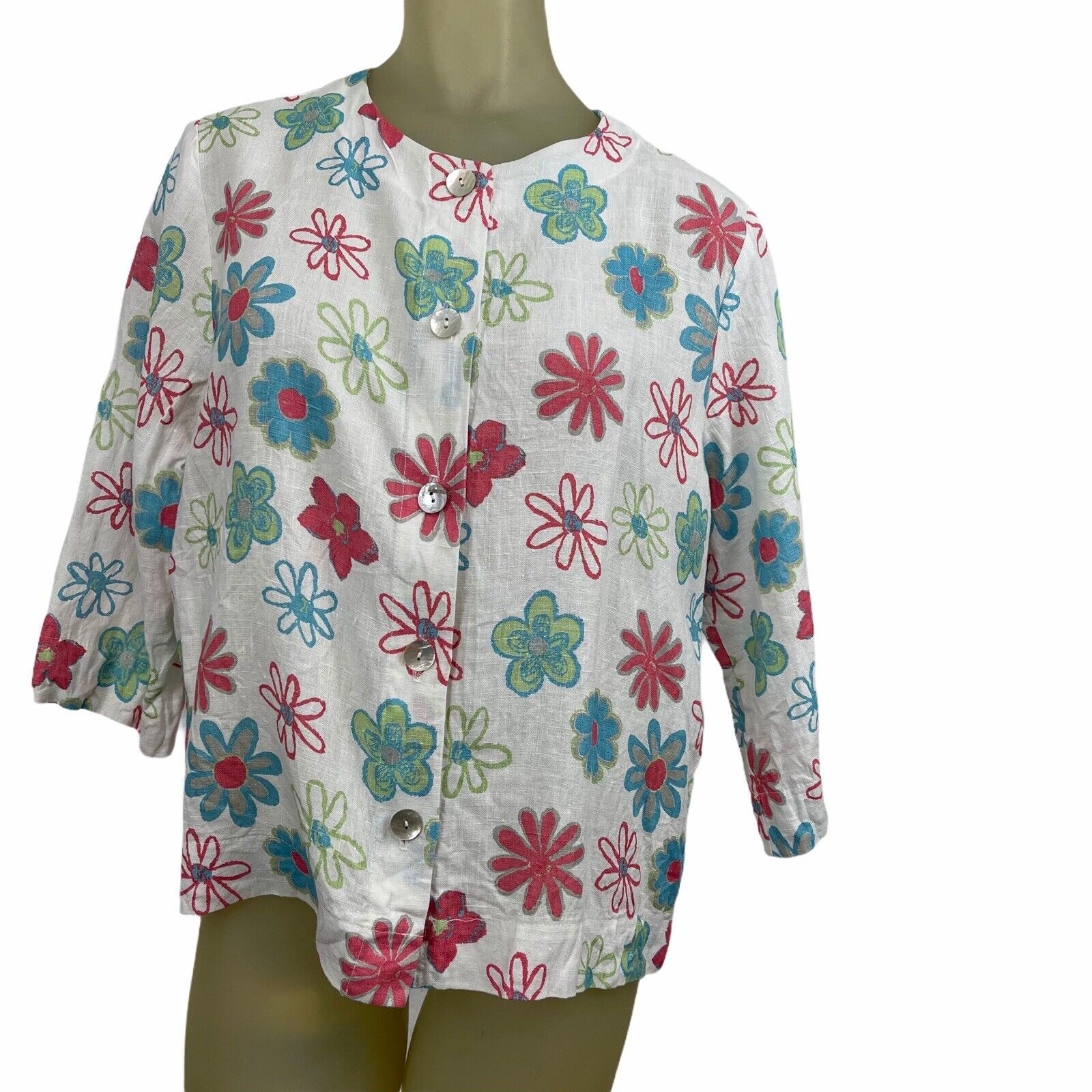 Comfy USA Linen Floral Top Tunic Size Small Pink Blue Lagonlook Woman’s
