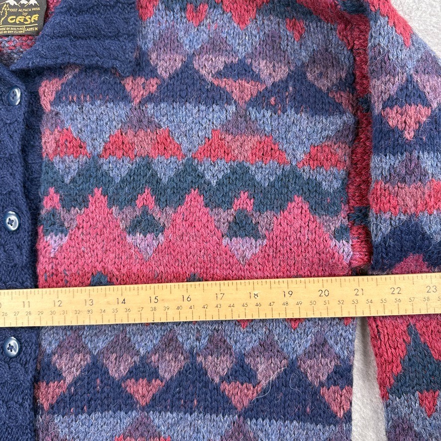 100% Alpaca Wool Cardigan Sweater By Casa M Womens Colorful Thick Warm