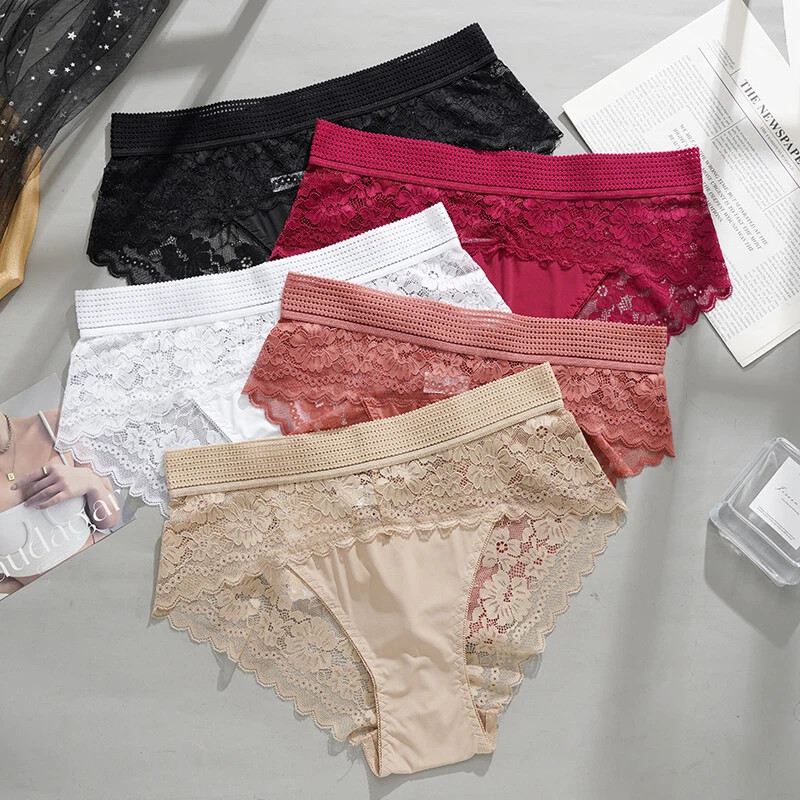 5 Pack Lot Womens Sexy Panties Lingeries High Waist Lace Underwear Thongs Brief