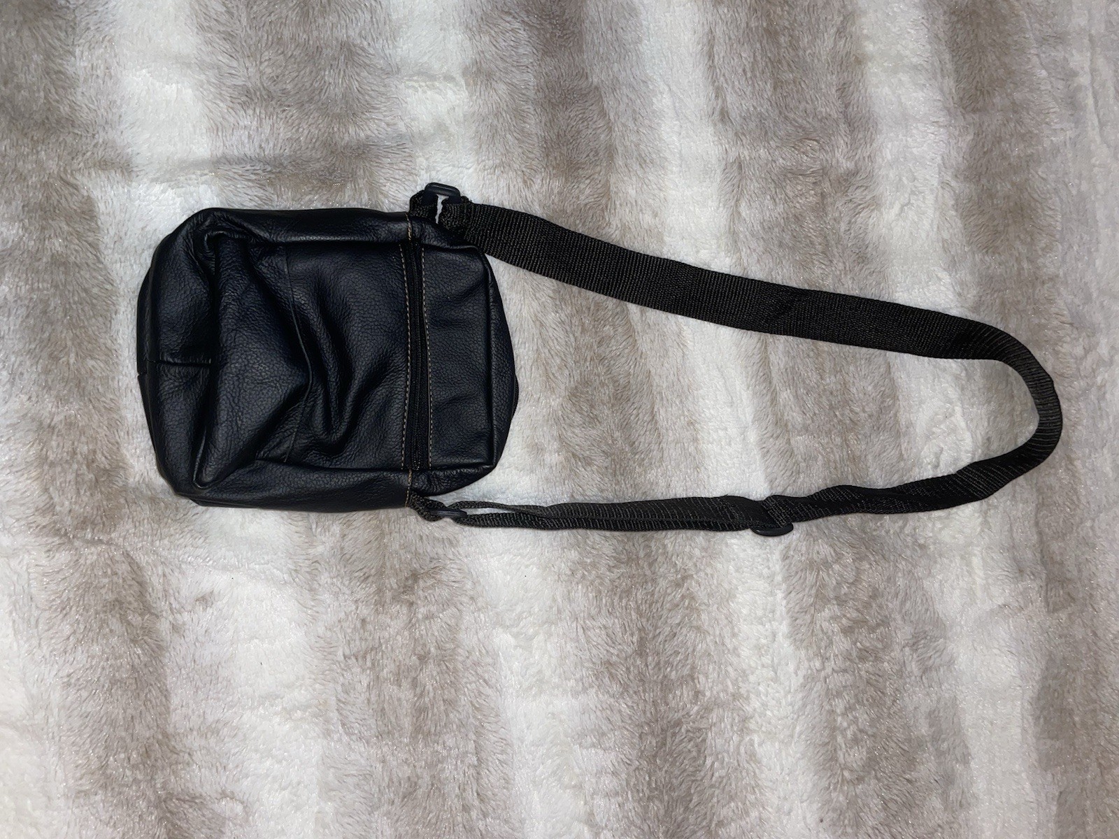 Real Leather Black Pebbled Crossbody Bag with Multi-Zip, Adjustable Strap