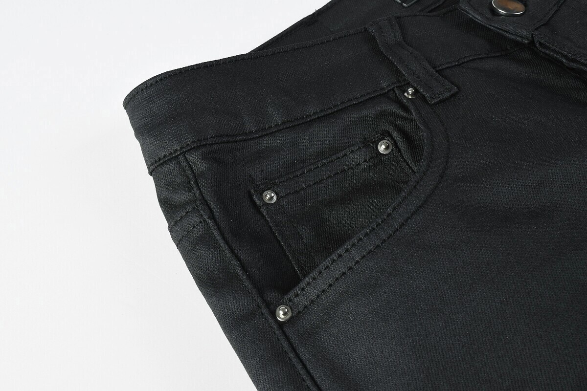 Amiris Men Casual Elastic Slim Black Embroidered Personality Denim Jeans