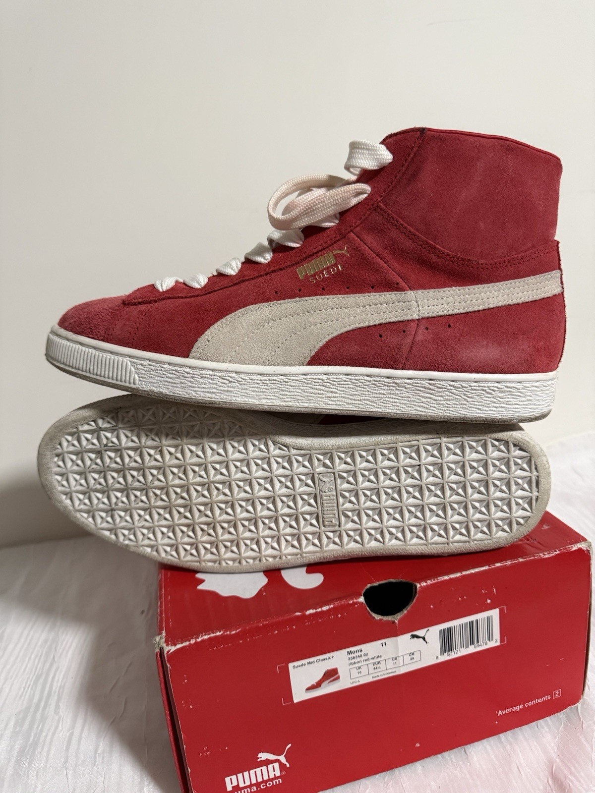 PUMA Suede Mid Classic+ Mid Top Suede Sneaker Red/White 356340 02