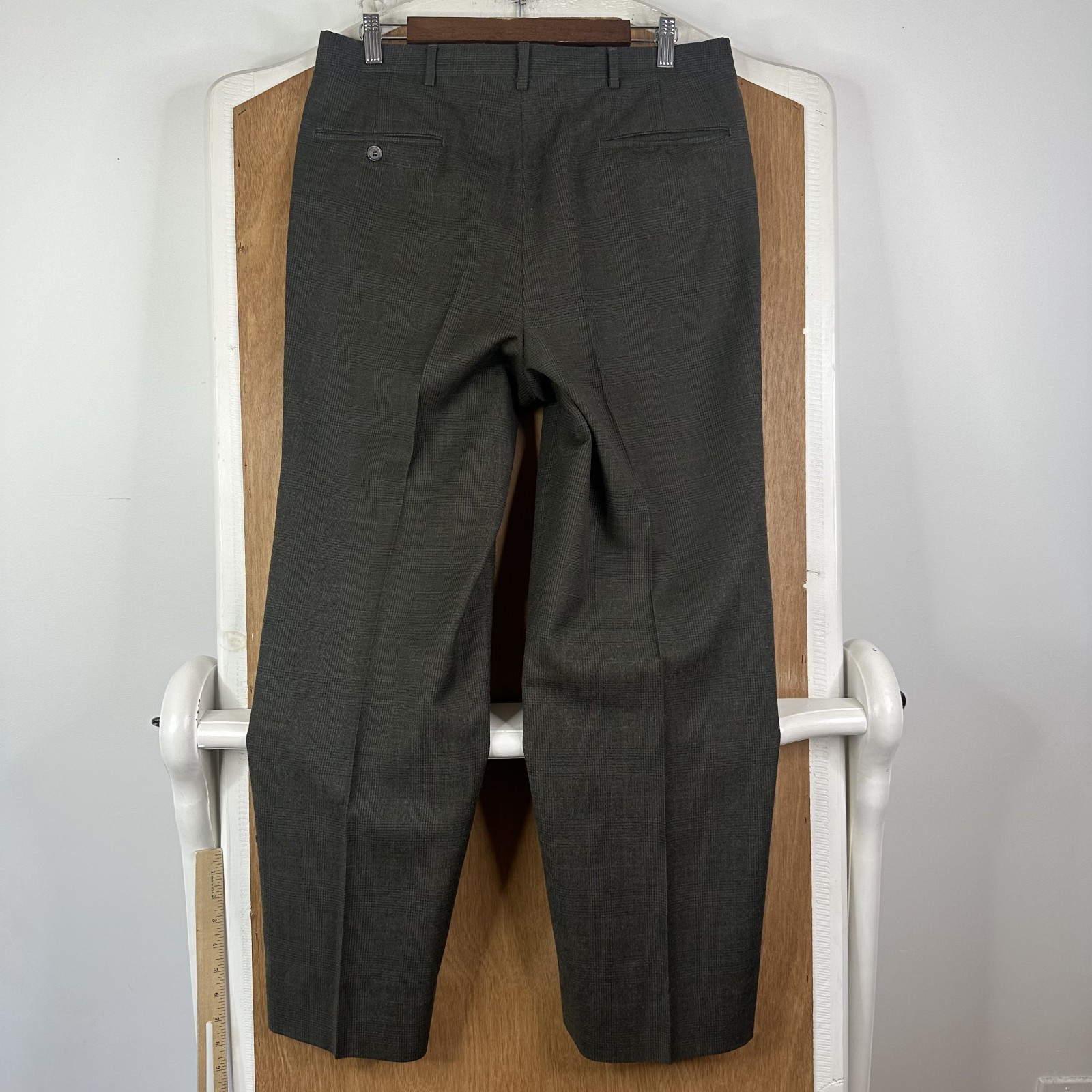 VTG Hart Schaffner Marx Suit Mens 40R Brown Glen Check 2 Button Wool Pants 34×29