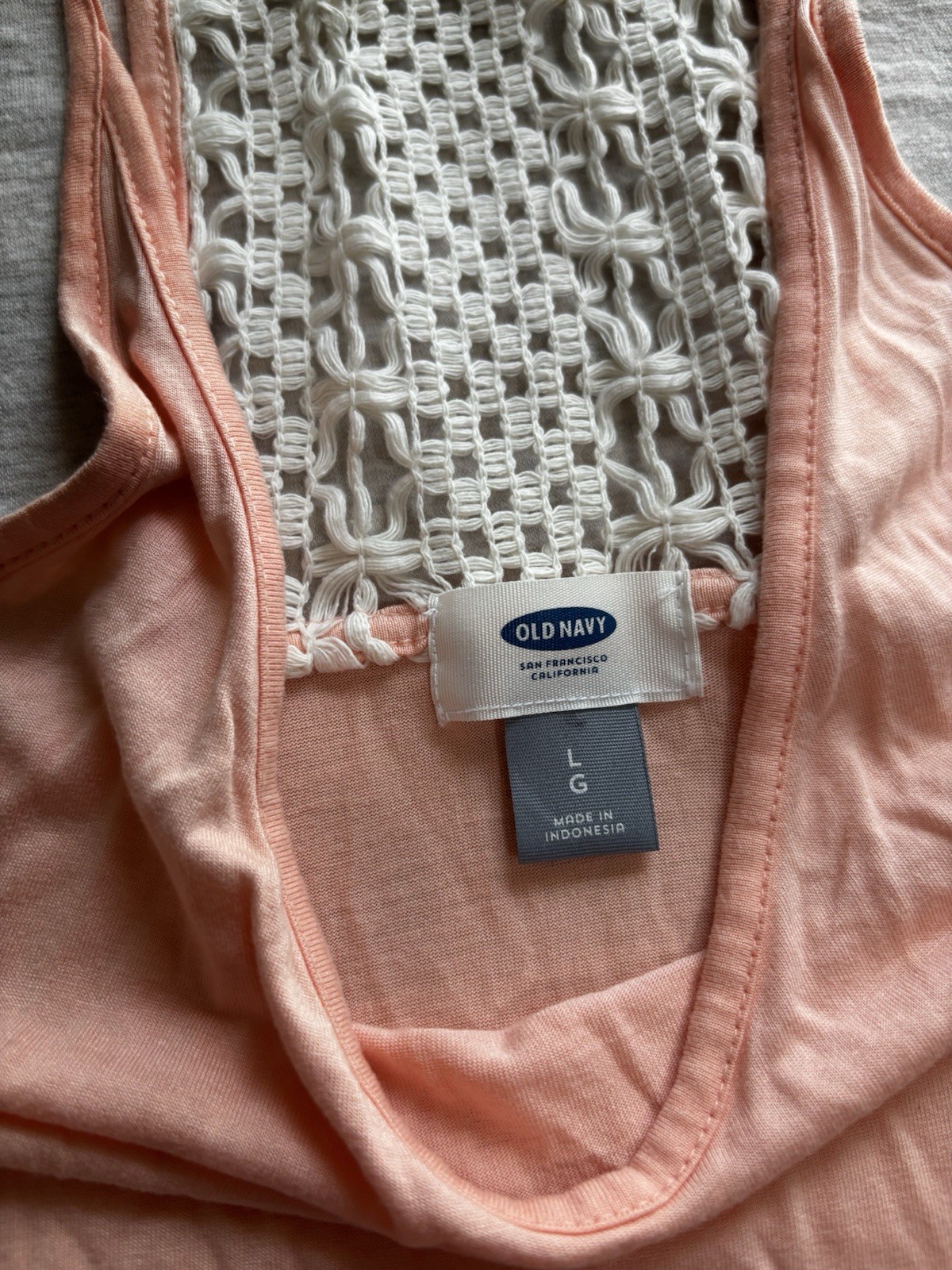 Old Navy Peach Pink Crochet Back Boho Racerback Tank Top Size L