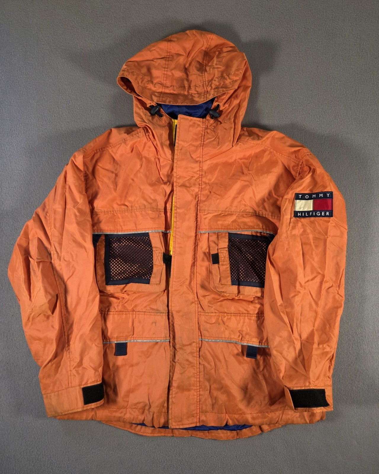 Vintage Tommy Hilfiger Jacket Mens Large Orange Sailing Cargo Expedition Flag