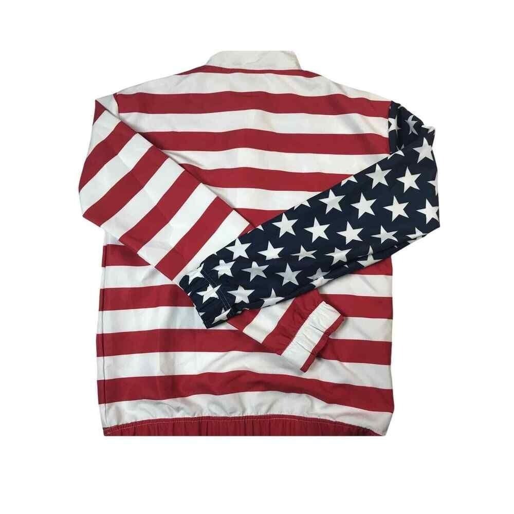Shinestry Long Sleeve Pullover Zip American Flag Stars Stripes July 4 sz S