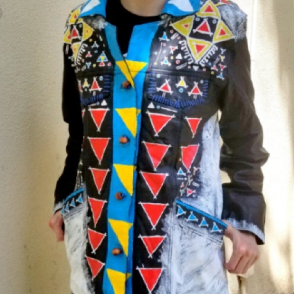 Source Unknown Multicolor Geometric Trench Coat