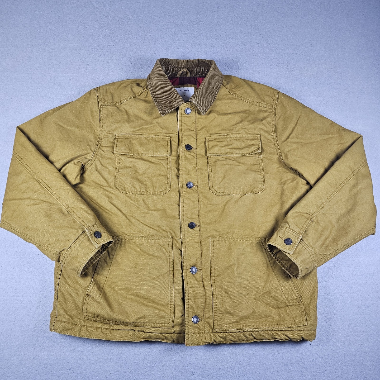 Old Navy Barn Coat Jacket Mens Extra Large Brown Corduroy Collar Flannel Lined