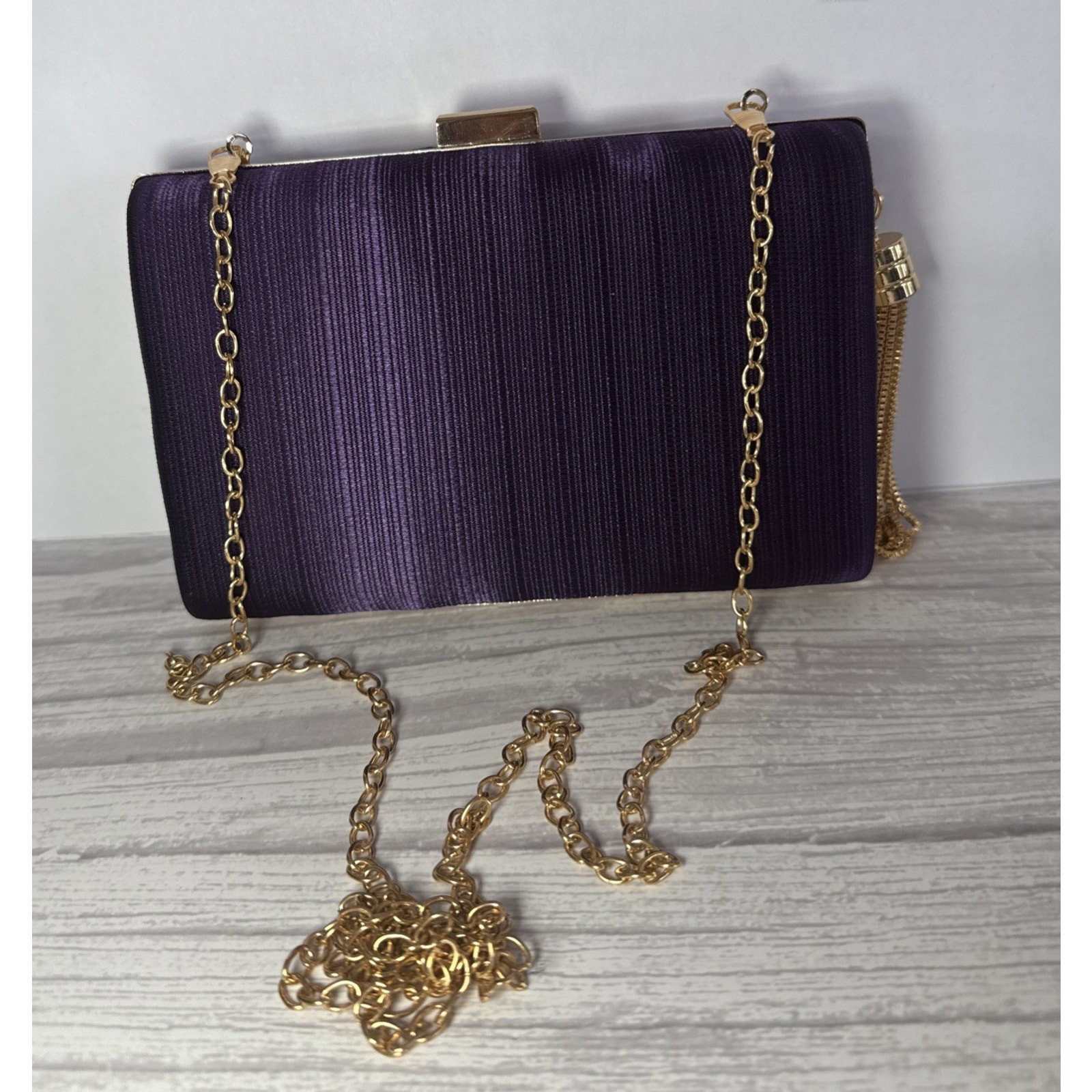 Women’s Elegant Tassel Pendant Silk Evening Bag Clutch Purse for Bride Purple