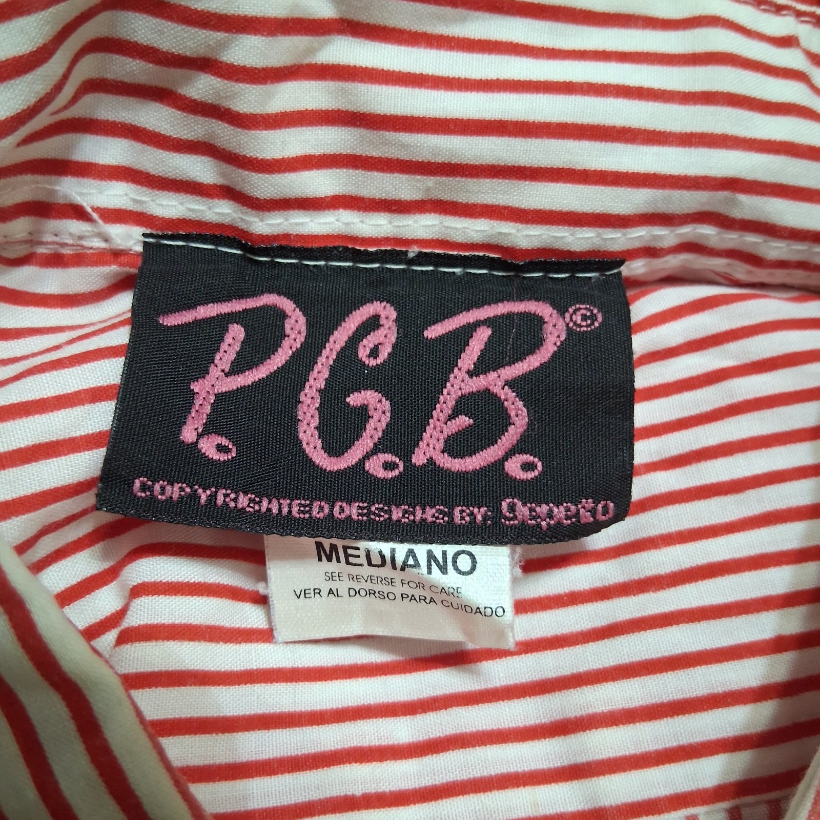 PGB Ladies’s M Red/White Striped Embroidered Long Sleeve Button-Up Holiday Shirt
