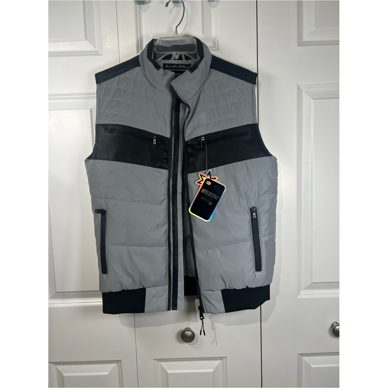 Vest-The Gray Material Is Fully Reflective Bright Lights Or Cameras Flash Size M