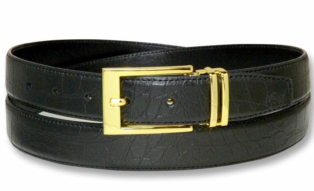 Croc Pattern Crocodile Embossed Belts Bonded Leather Men’s Belt Gold-Tone Buckle