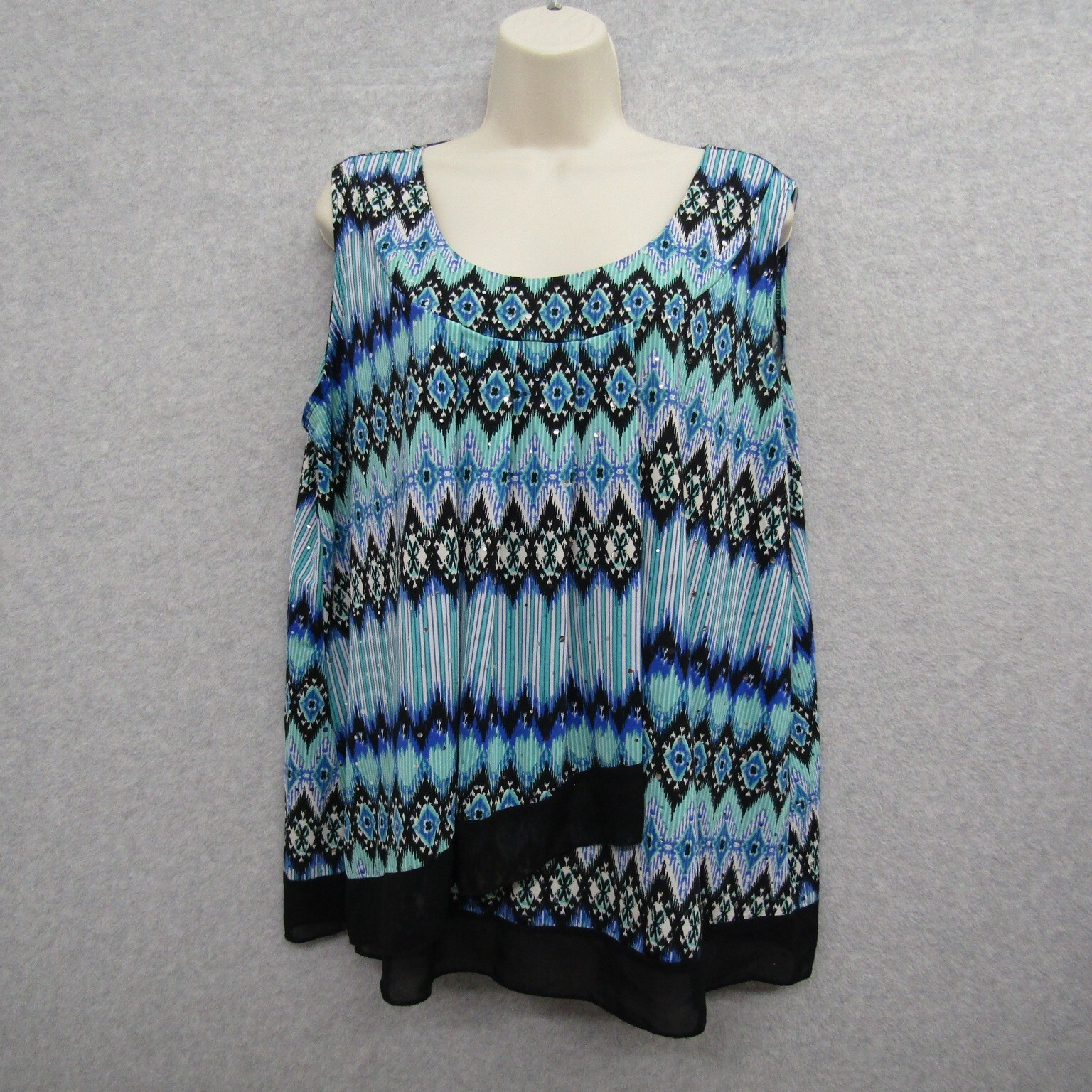 Roz&Ali Womens Top Shirt Blouse Size 1X Blue Striped Sleeveless Pullover Casual