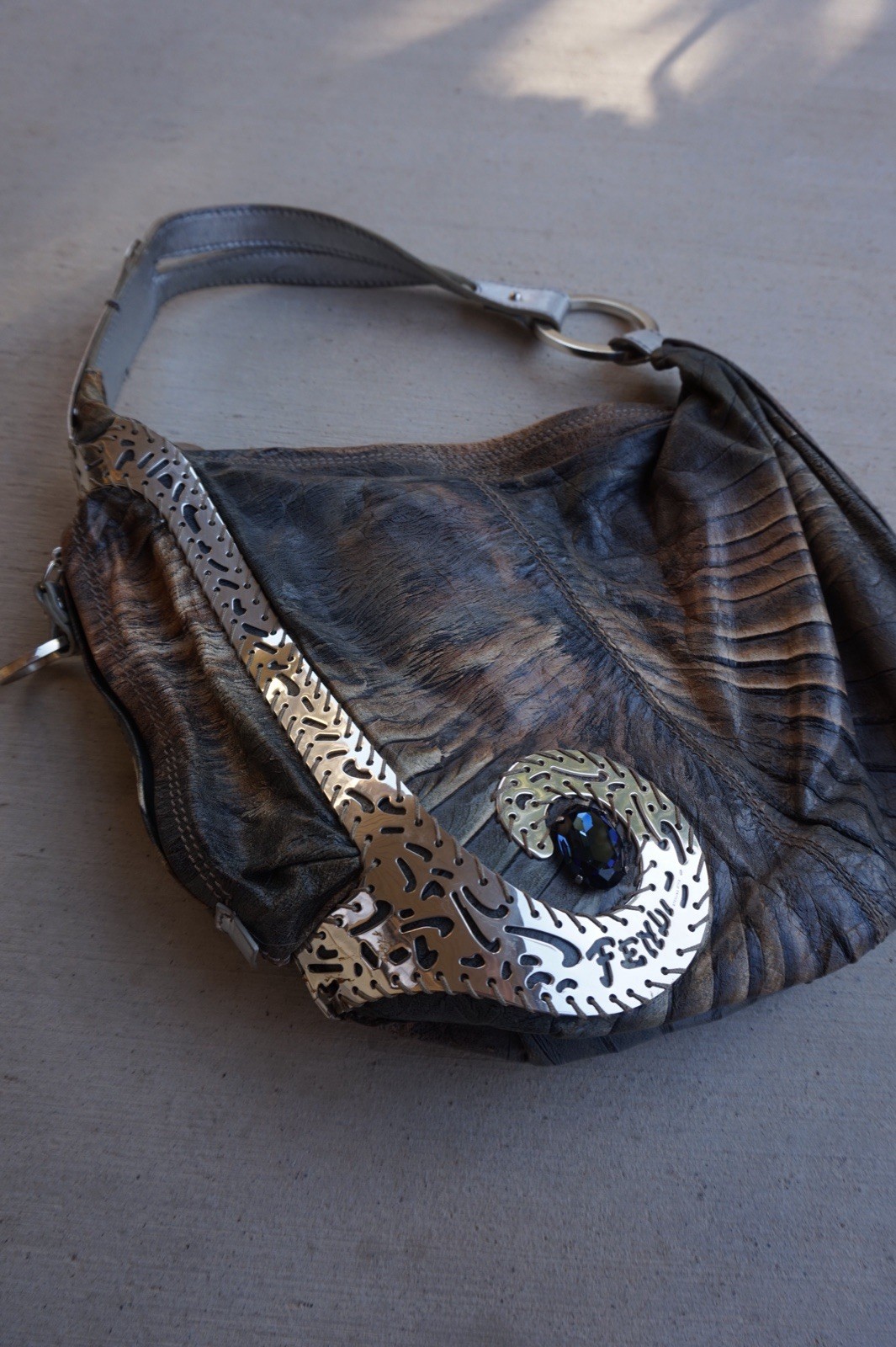 Vintage Custom Fendi Oyster Leather Sterling Silver Hand Bag Purse