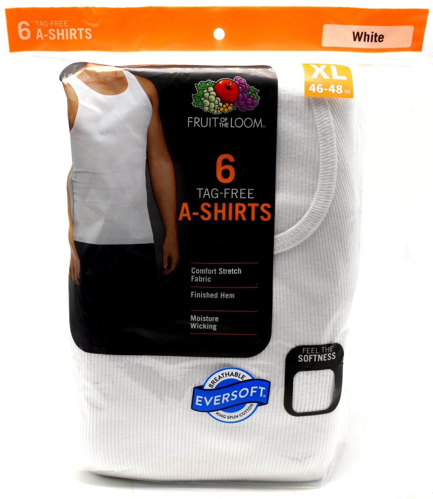 6 White XL 46-48 Inch A-Shirt Tanks Fruit Of The Loom EG 117-122 CM