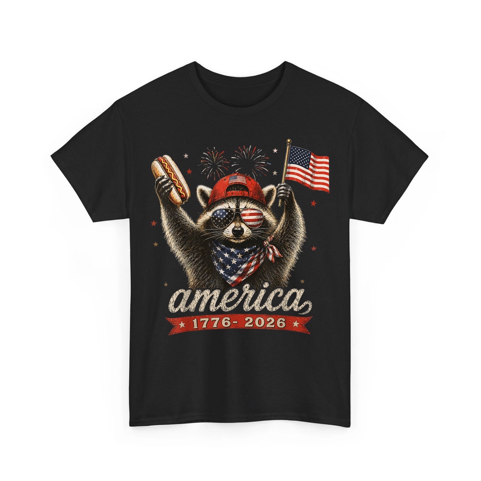 Funny America Raccoon Hotdog 4th of July US Flag Patriotic Unisex T-Shirt