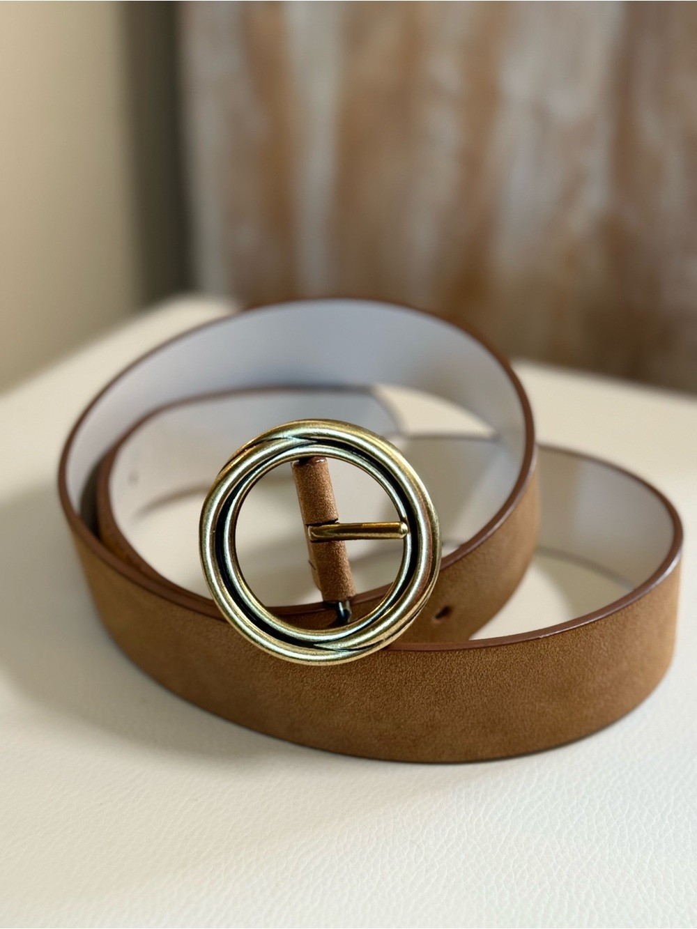 Universal Thread Tan Suede Belt with Gold Circular Buckle