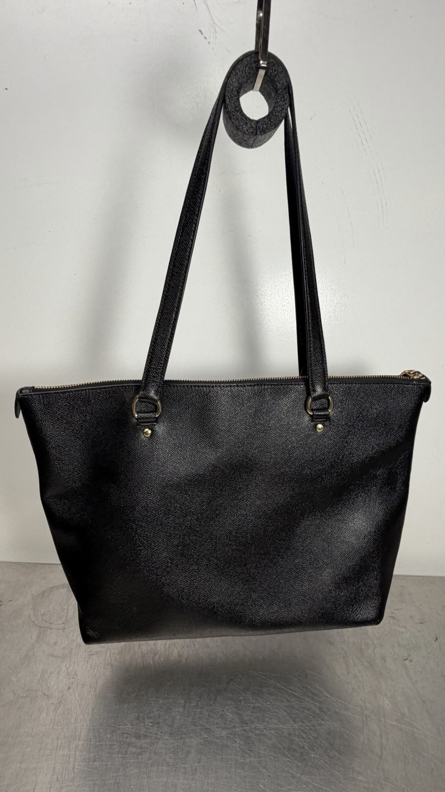 COACH Gallery Tote Shoulder Bag Black Crossgrain Leather w/ Gold Hardware F79608
