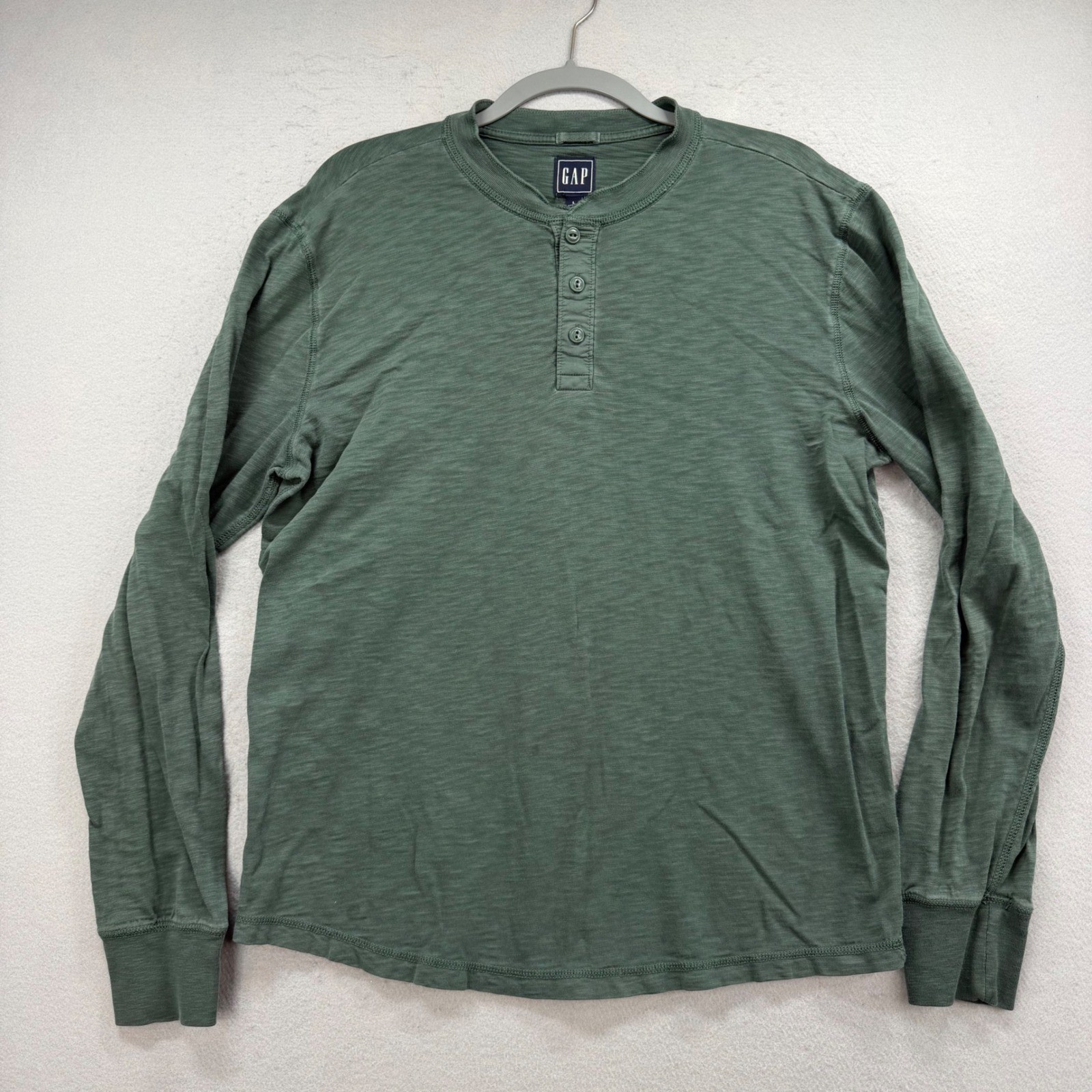 Gap Henley Shirt Mens Large Green Long Sleeve Slub Knit Casual Base Layer