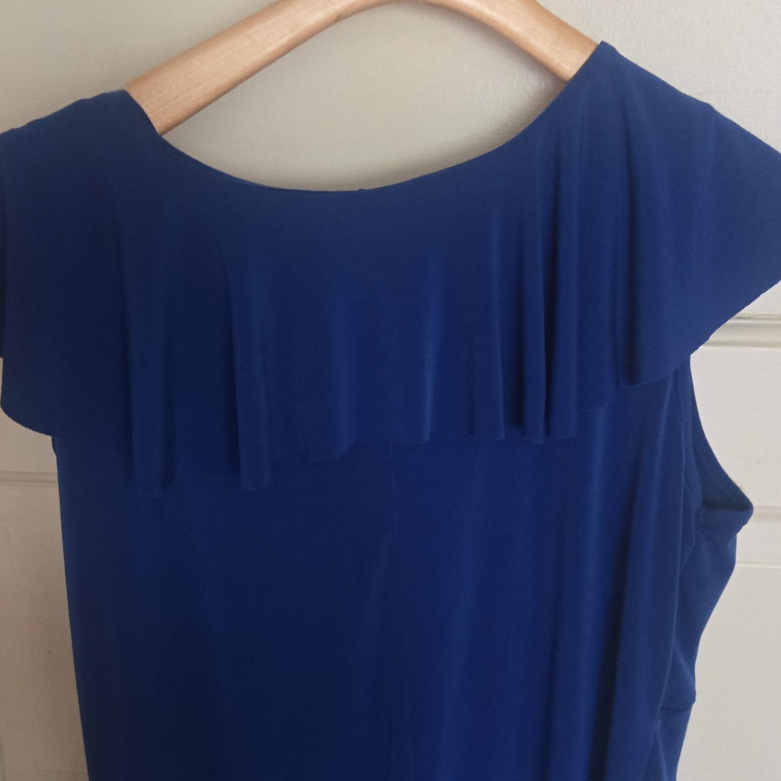THX thanx collection Women’s Blue Solid Ruffle V-Neck Cap Sleeve Blouse