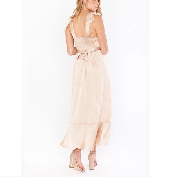 Show Me Your Mumu Claire Midi Dress Bridesmaid Bridal Champagne Luxe Satin XL