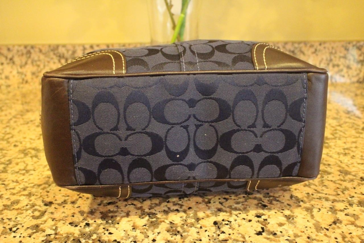 Coach monogrammed navy canvas and leather shoulder bag # F10659 (pu150